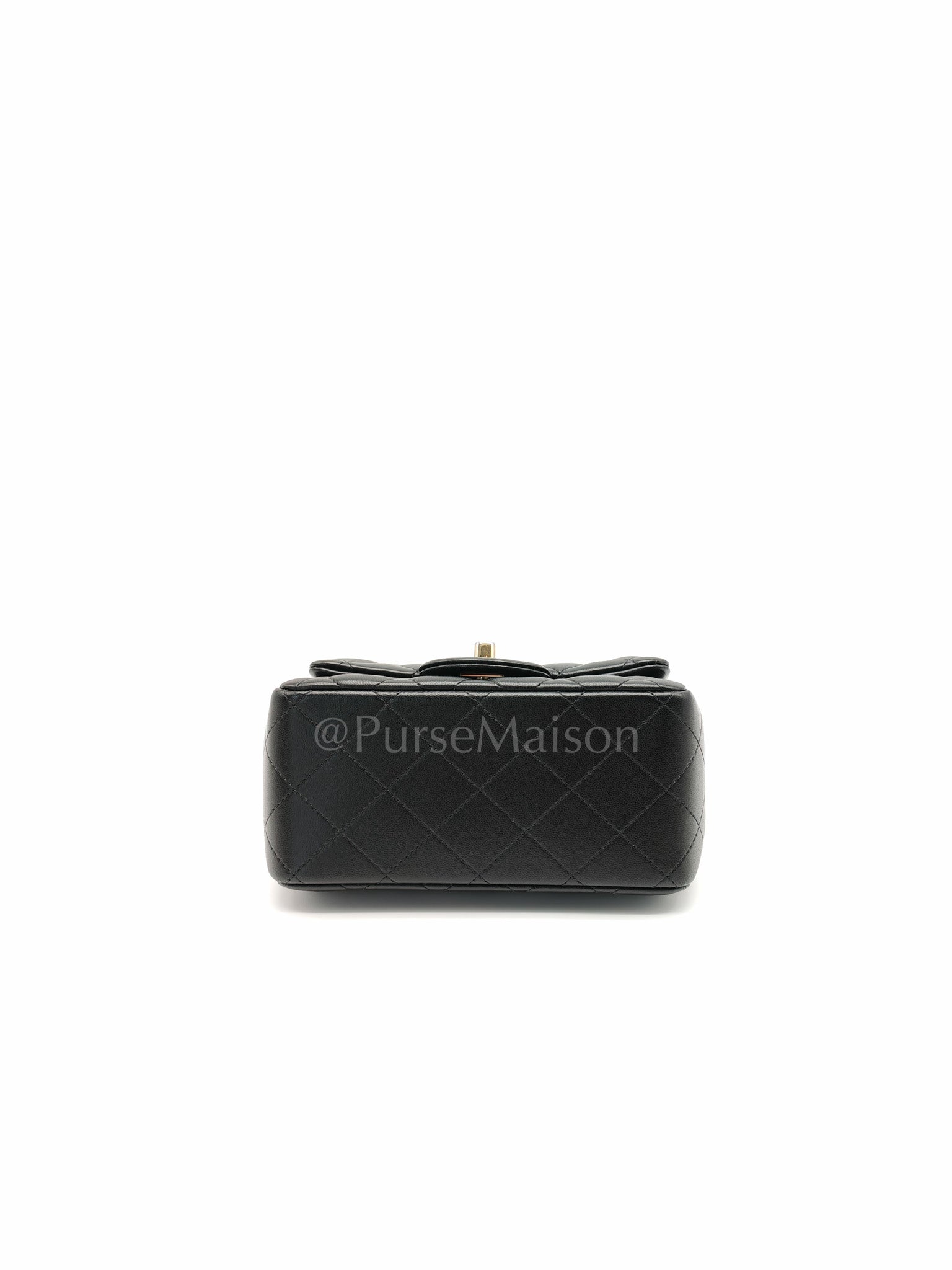 Mini Square in Black Quilted Lambskin Leather and Light Gold Hardware (Microchip) | Purse Maison Luxury Bags Shop