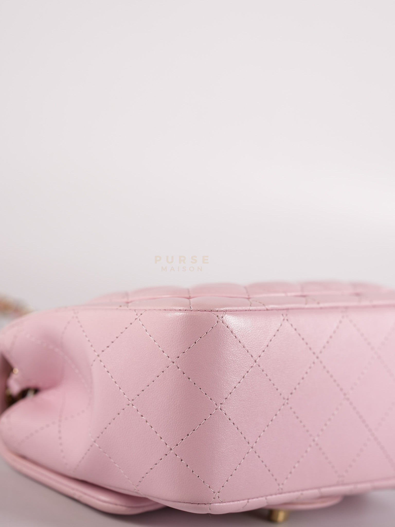 Mini Square in Pink Lambskin Leather Gold Hardware (Microchip) | Purse Maison Luxury Bags Shop