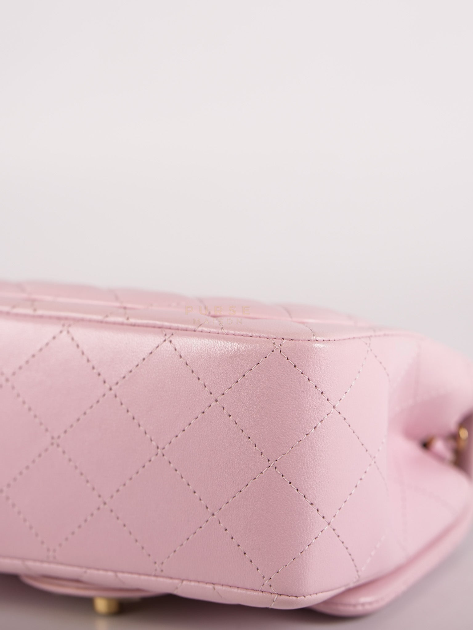 Mini Square in Pink Lambskin Leather Gold Hardware (Microchip) | Purse Maison Luxury Bags Shop