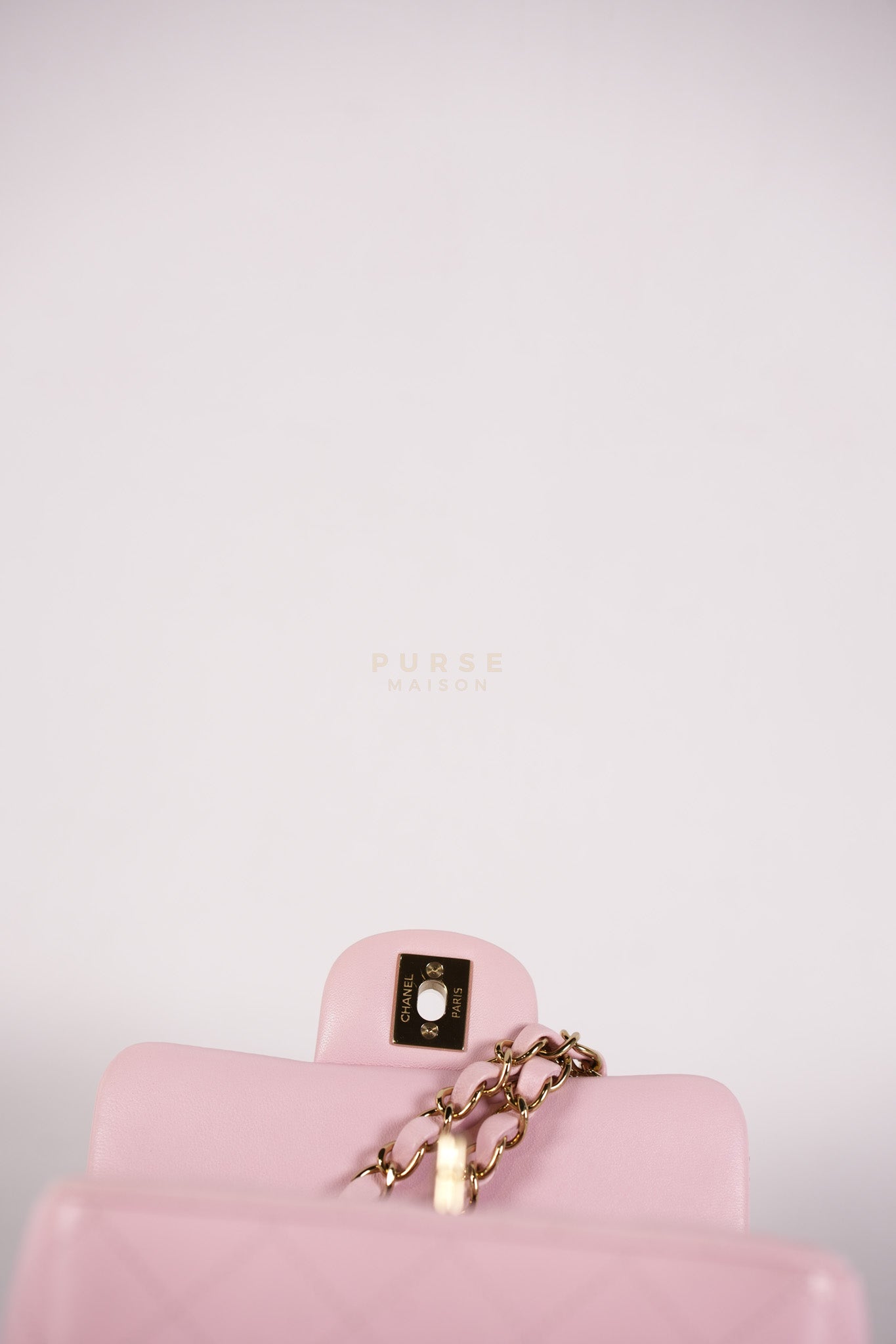 Mini Square in Pink Lambskin Leather Gold Hardware (Microchip) | Purse Maison Luxury Bags Shop