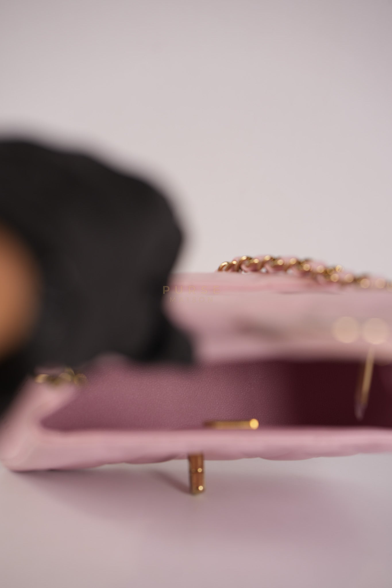 Mini Square in Pink Lambskin Leather Gold Hardware (Microchip) | Purse Maison Luxury Bags Shop