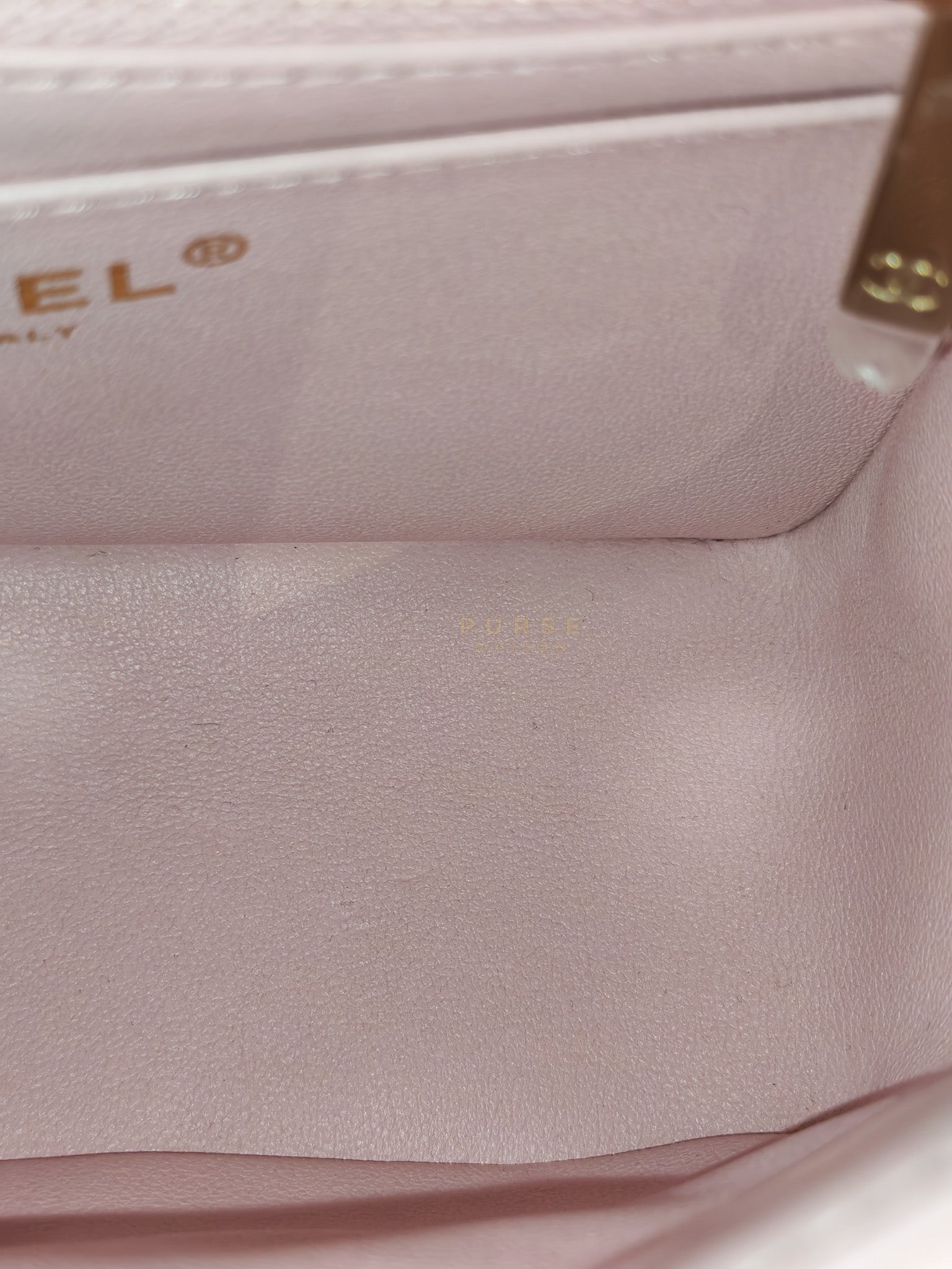 Mini Square in Pink Lambskin Leather Gold Hardware (Microchip) | Purse Maison Luxury Bags Shop