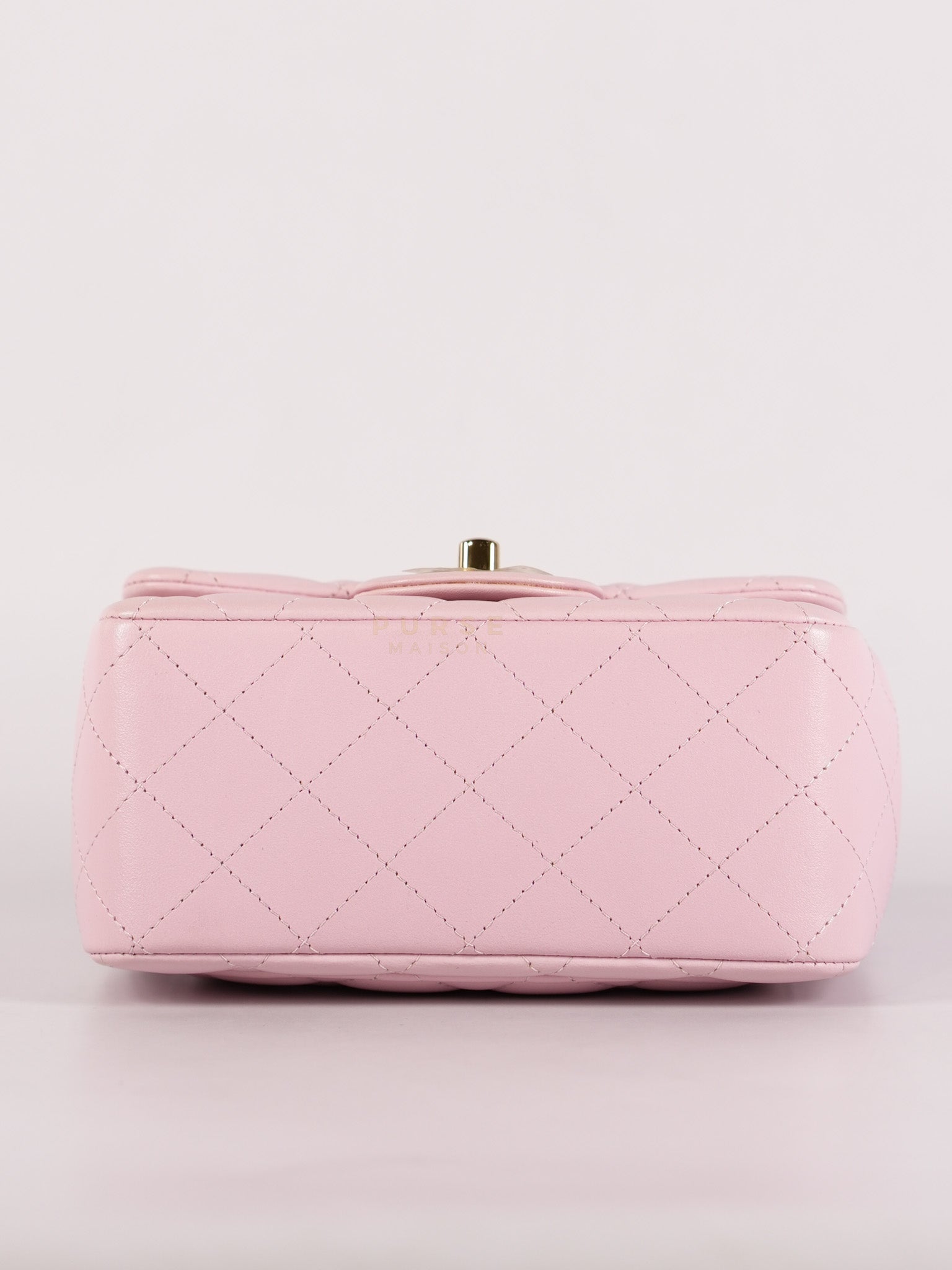 Mini Square in Pink Lambskin Leather Gold Hardware (Microchip) | Purse Maison Luxury Bags Shop