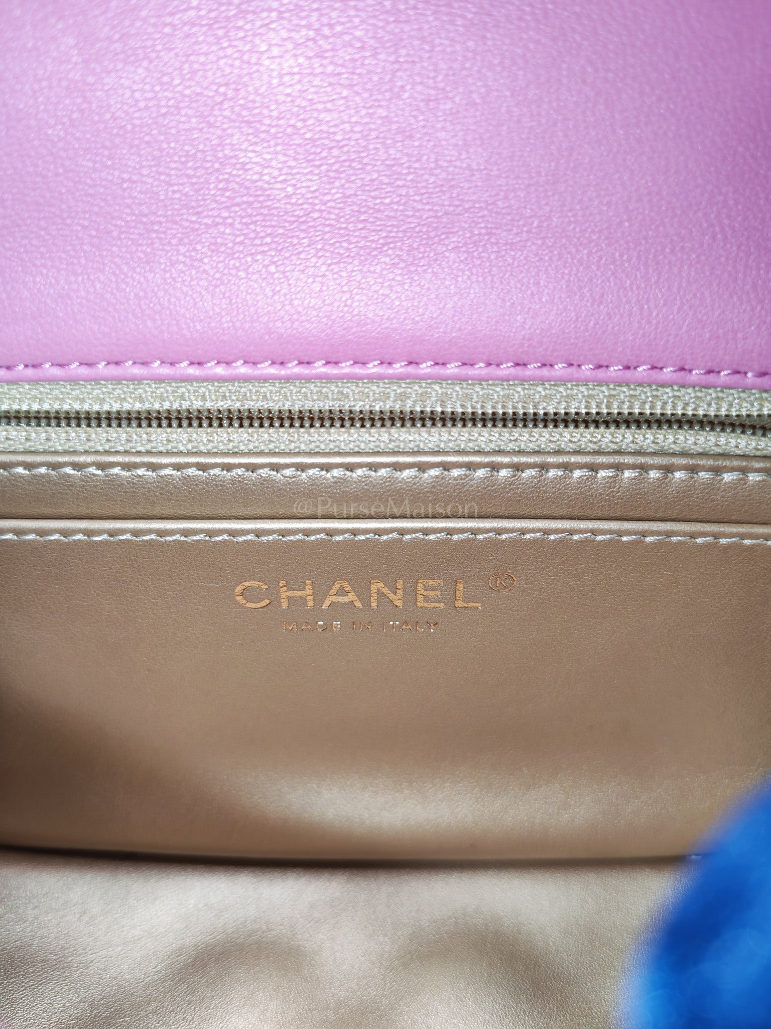 Mini Square Pearl Crush in Pink Quilted Lambskin Leather and Aged Gold Hardware Series 30 | Purse Maison Luxury Bags Shop