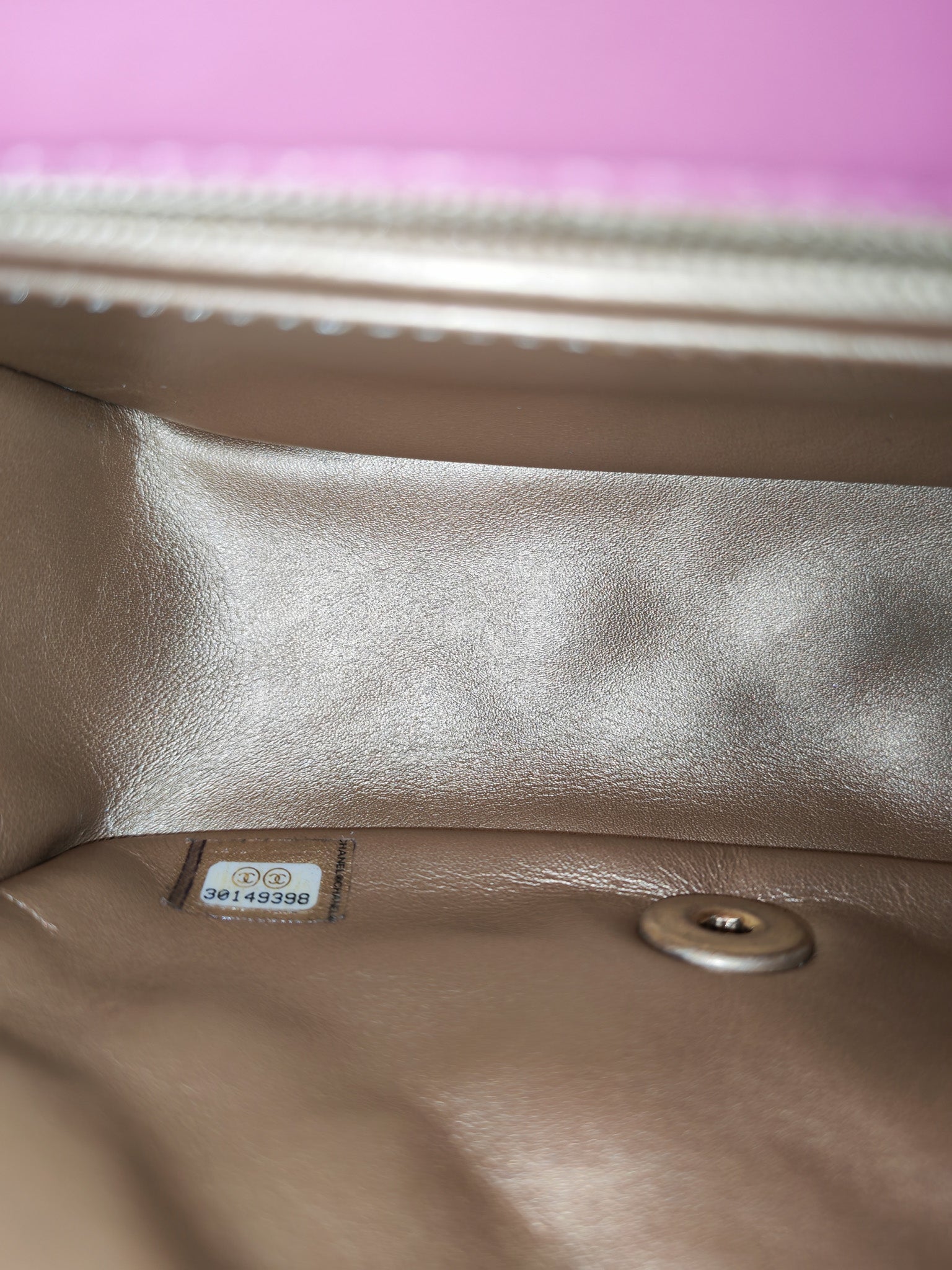 Mini Square Pearl Crush in Pink Quilted Lambskin Leather and Aged Gold Hardware Series 30 | Purse Maison Luxury Bags Shop