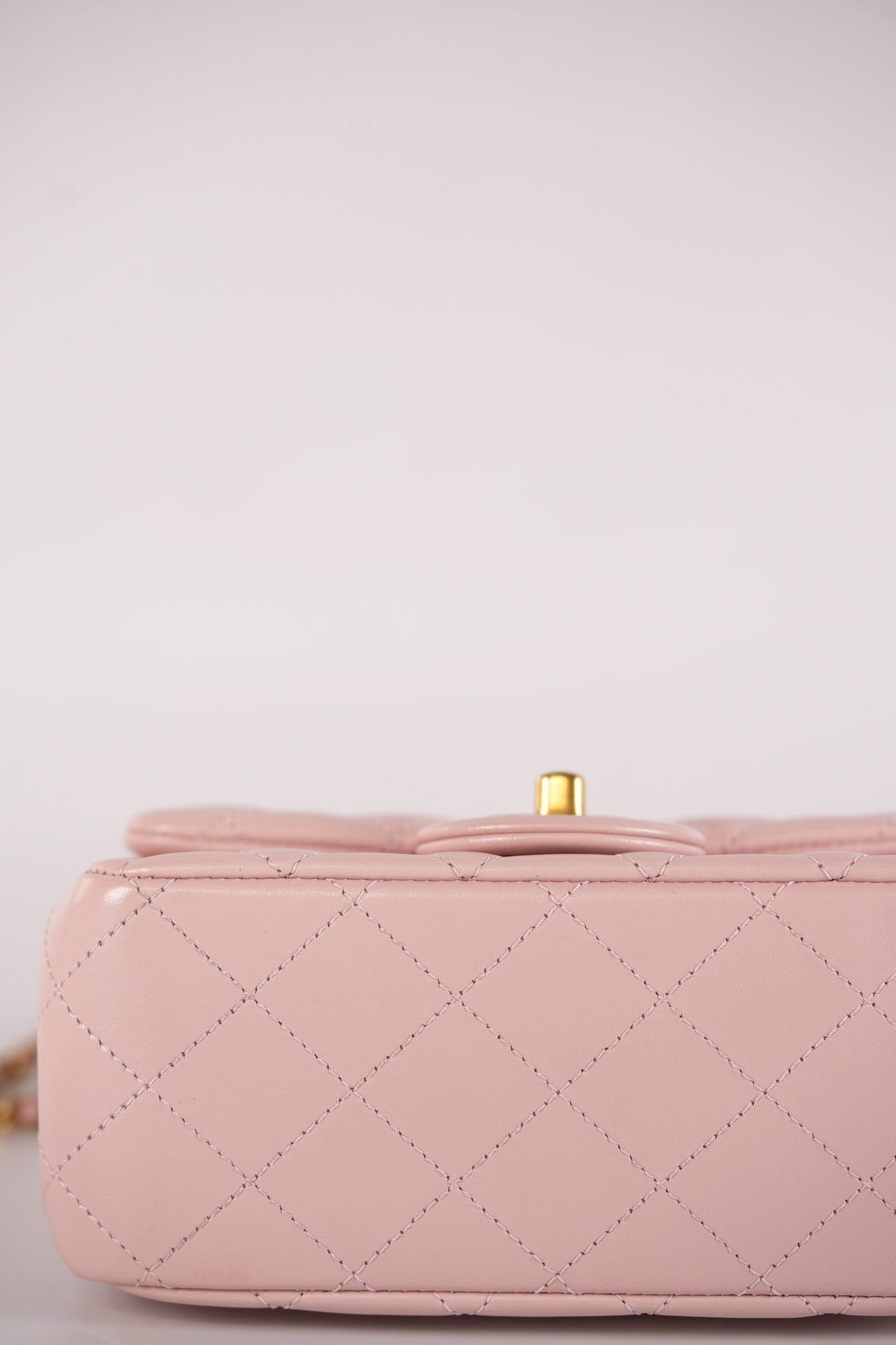 Mini Square Pearl Crush in Sakura Pink Lambskin Leather and Aged Gold Hardware (Microchip) | Purse Maison Luxury Bags Shop