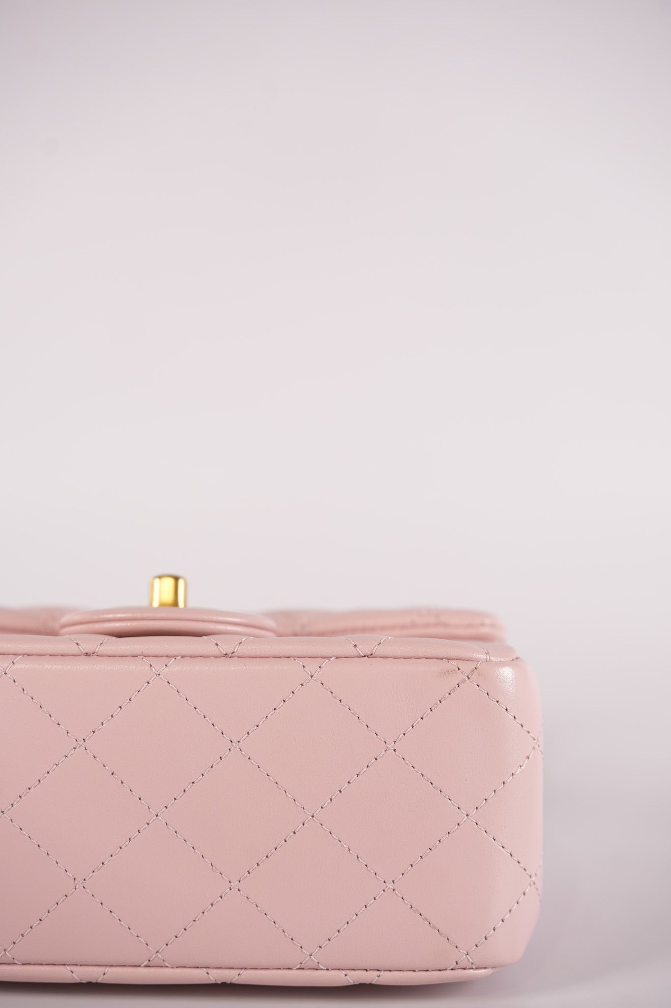 Mini Square Pearl Crush in Sakura Pink Lambskin Leather and Aged Gold Hardware (Microchip) | Purse Maison Luxury Bags Shop