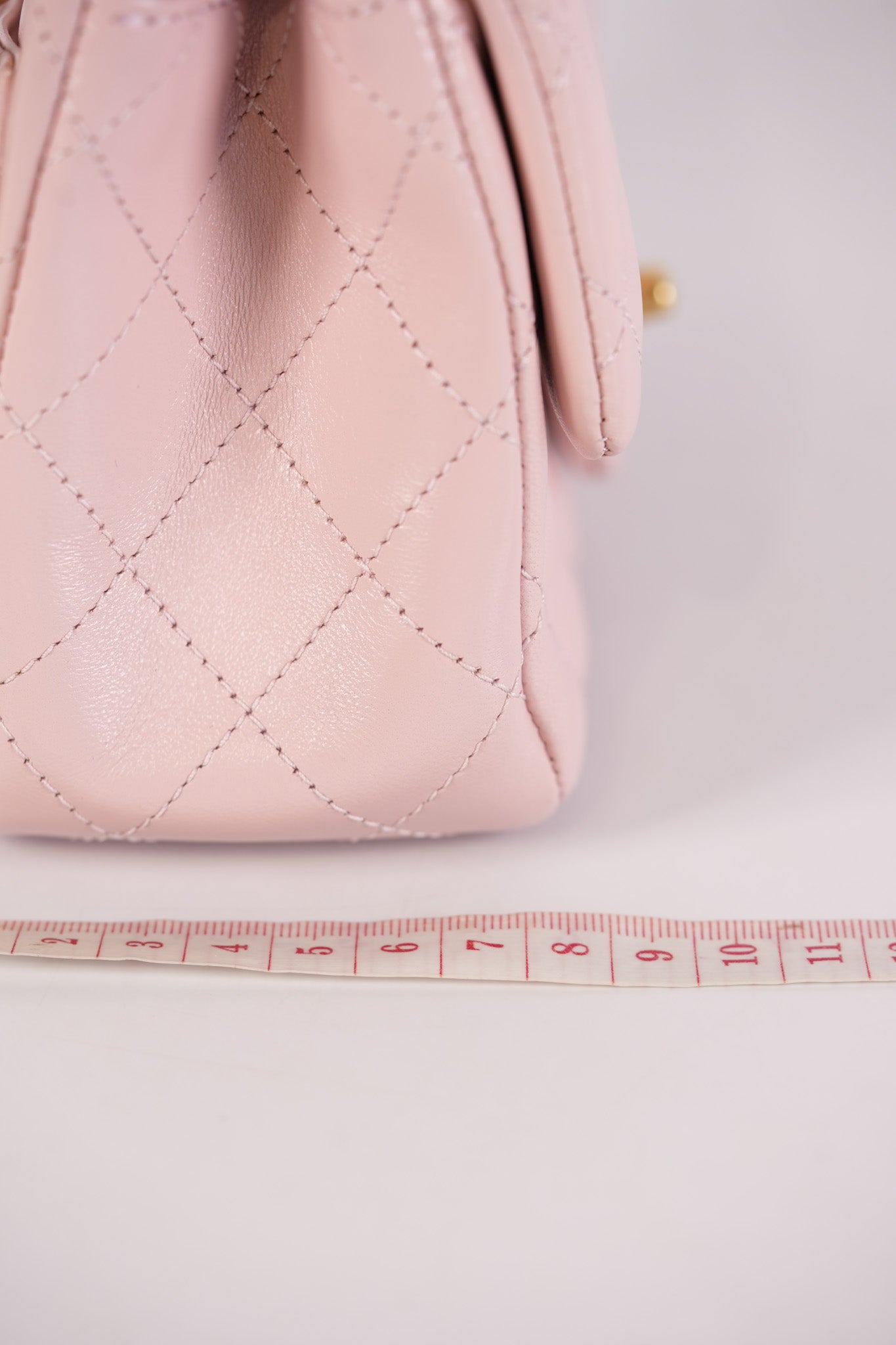 Mini Square Pearl Crush in Sakura Pink Lambskin Leather and Aged Gold Hardware (Microchip) | Purse Maison Luxury Bags Shop