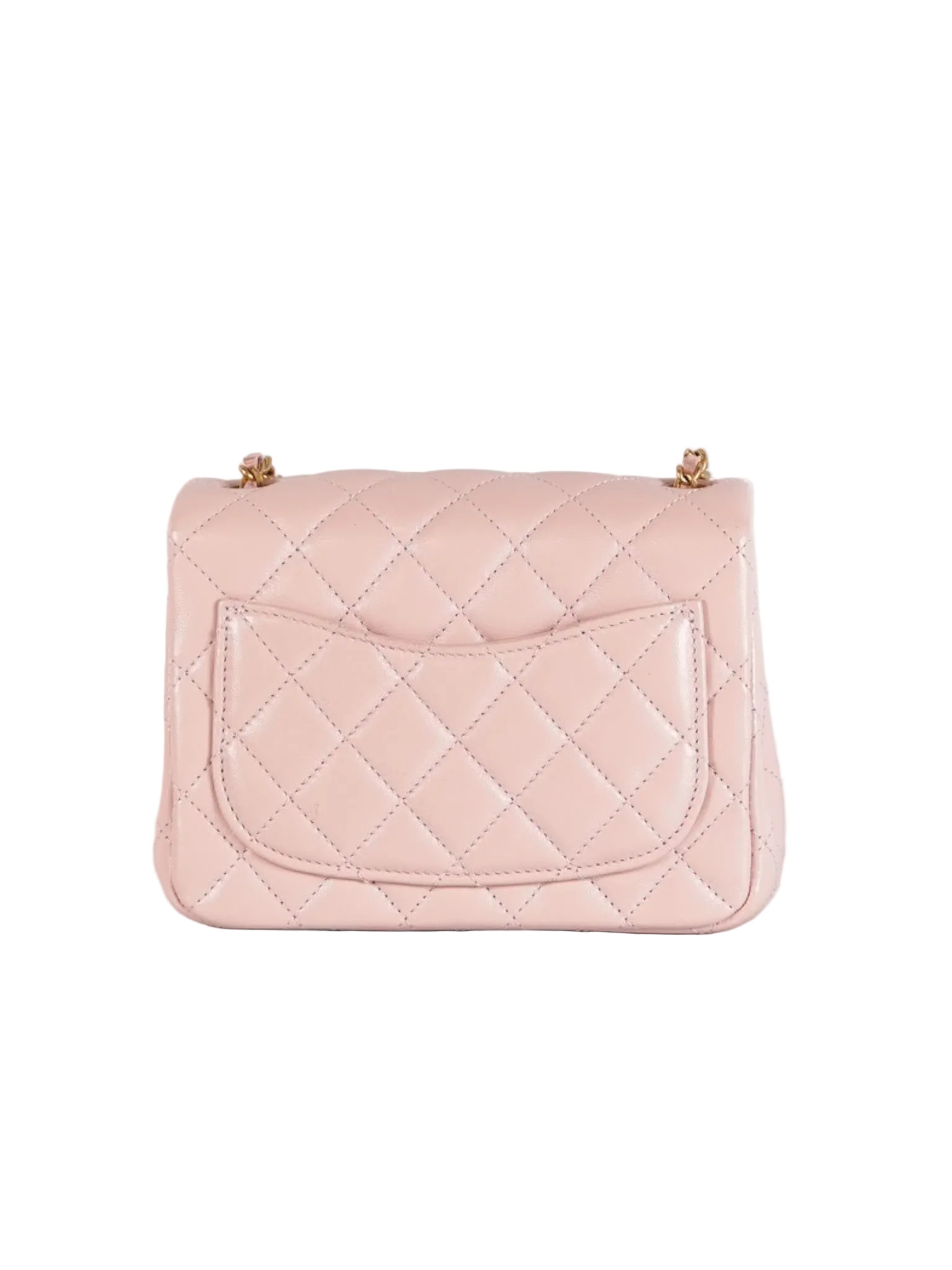 Mini Square Pearl Crush in Sakura Pink Lambskin Leather and Aged Gold Hardware (Microchip) | Purse Maison Luxury Bags Shop