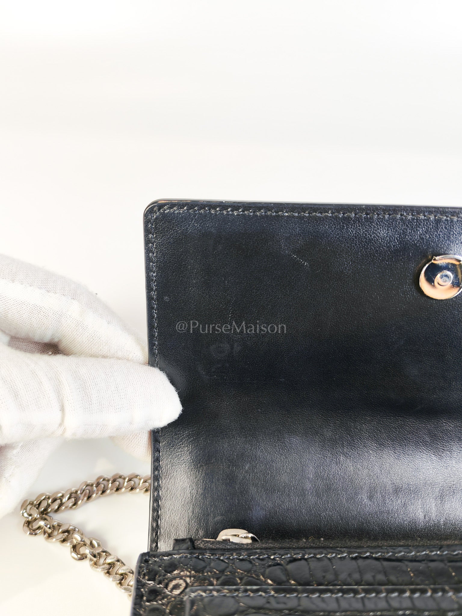 Mini Sunset Black Croc Embossed Chain Strap | Purse Maison Luxury Bags Shop