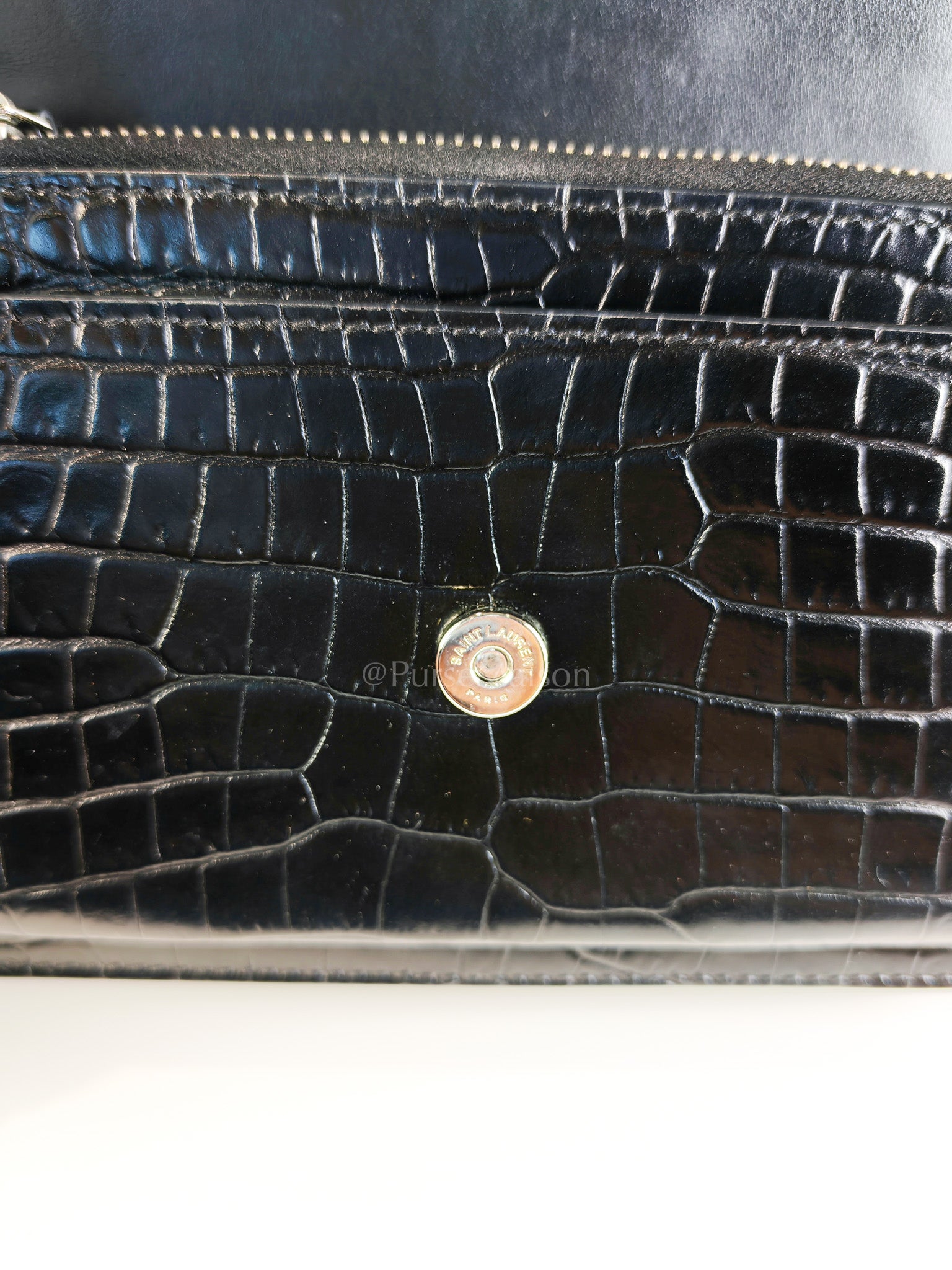 Mini Sunset Black Croc Embossed Chain Strap | Purse Maison Luxury Bags Shop