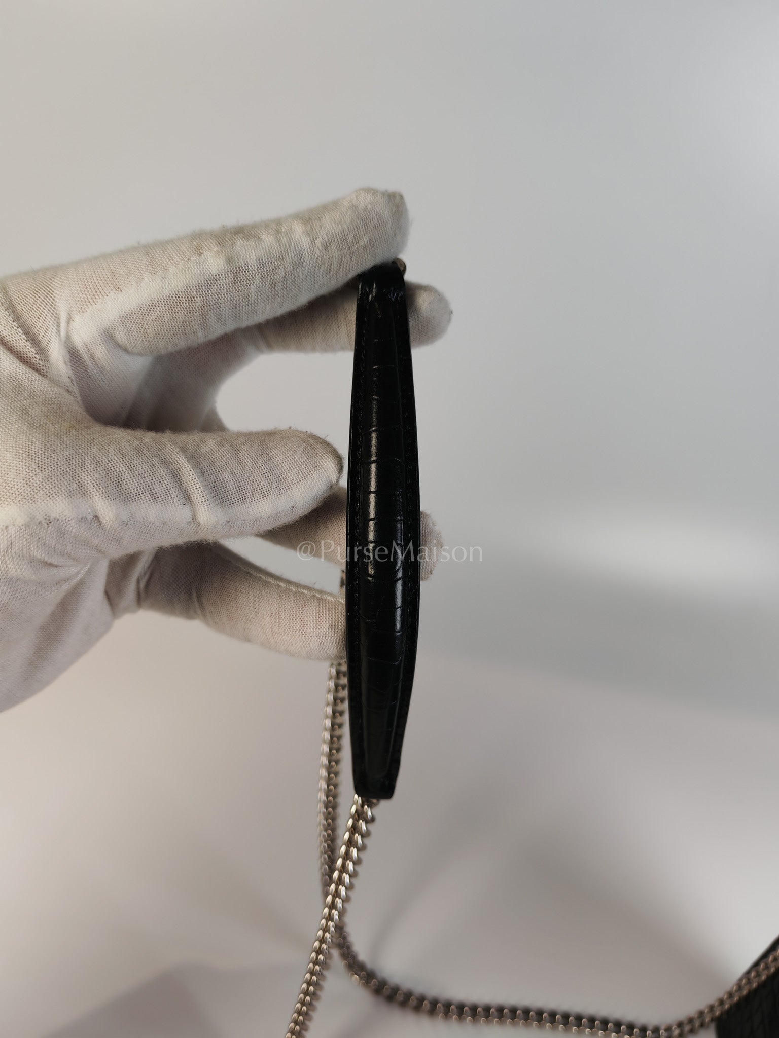 Mini Sunset Black Croc Embossed Chain Strap | Purse Maison Luxury Bags Shop