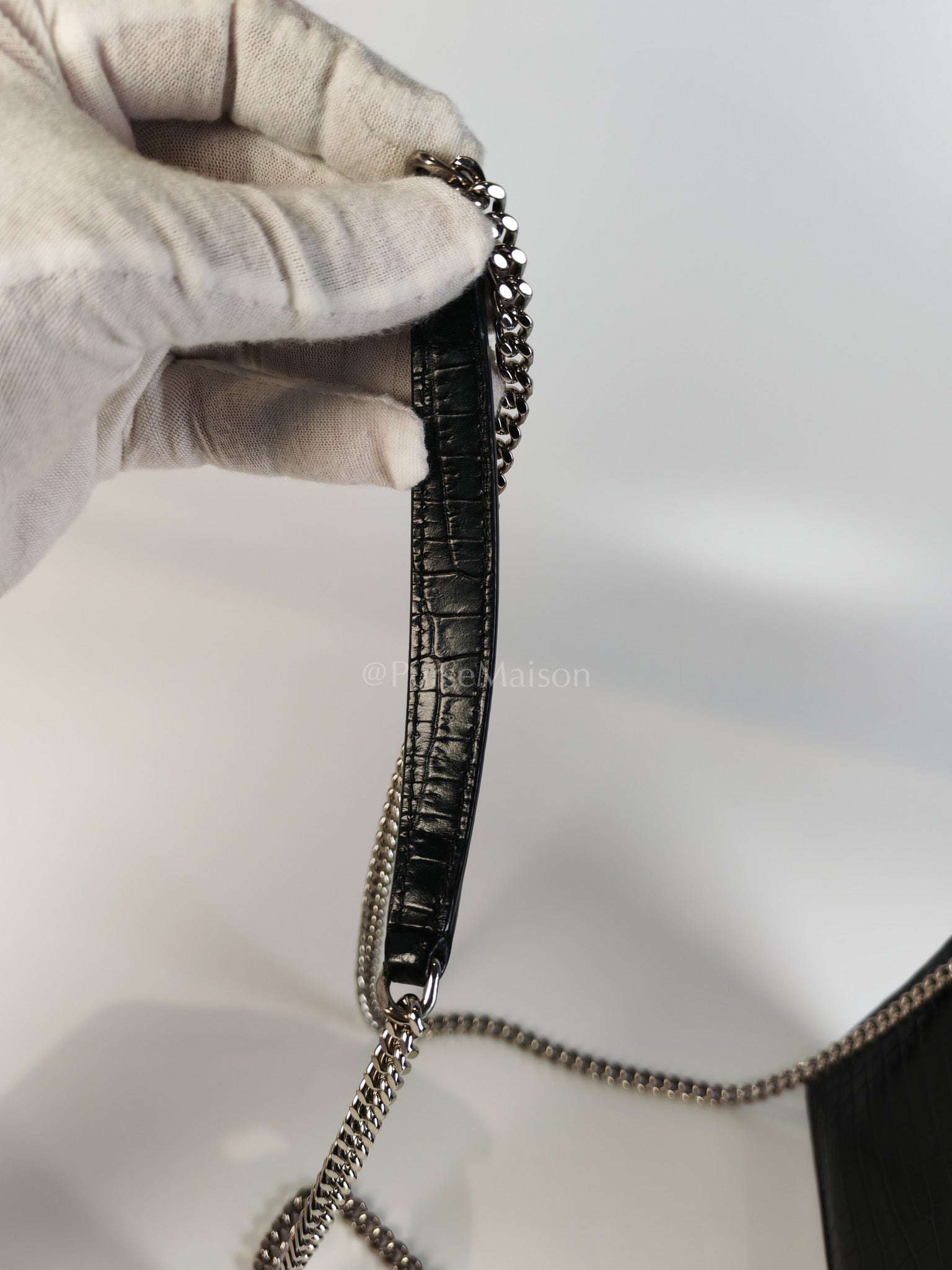 Mini Sunset Black Croc Embossed Chain Strap | Purse Maison Luxury Bags Shop