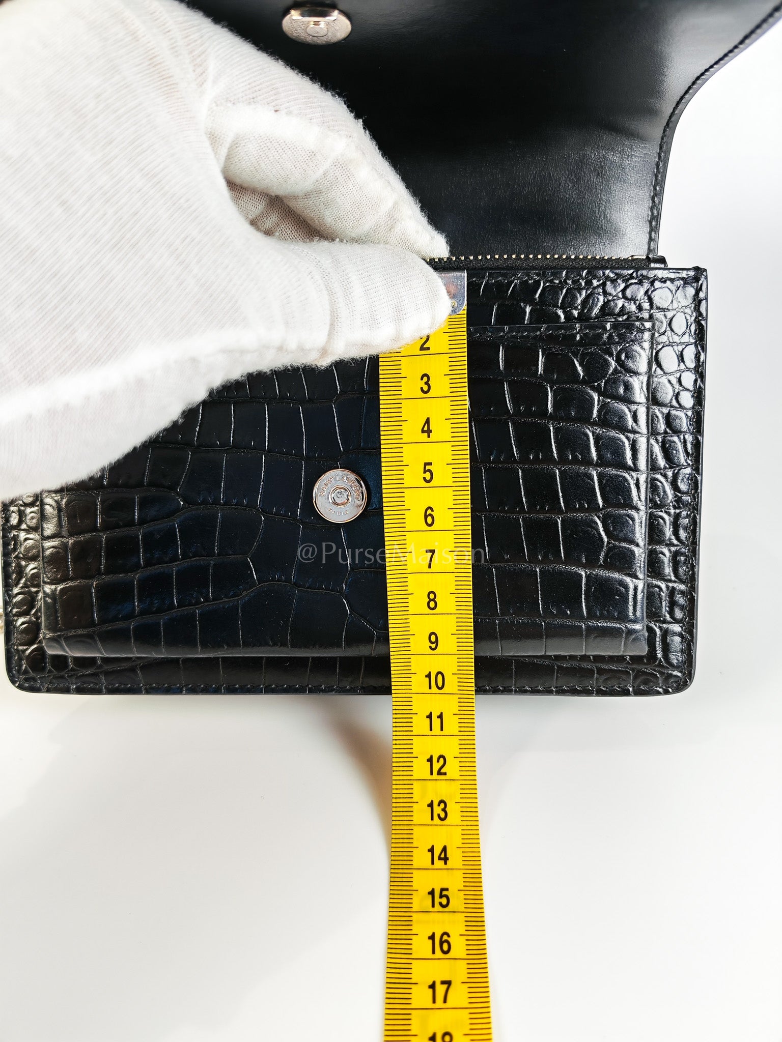 Mini Sunset Black Croc Embossed Chain Strap | Purse Maison Luxury Bags Shop