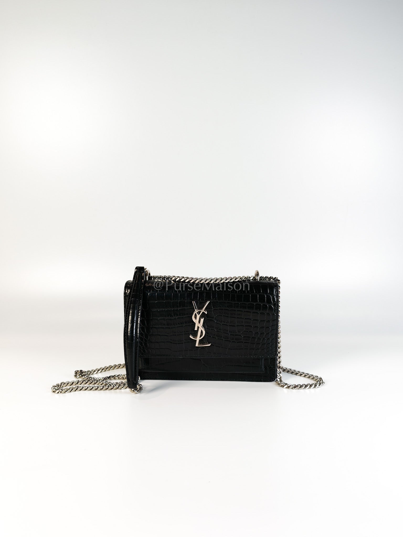 Mini Sunset Black Croc Embossed Chain Strap | Purse Maison Luxury Bags Shop