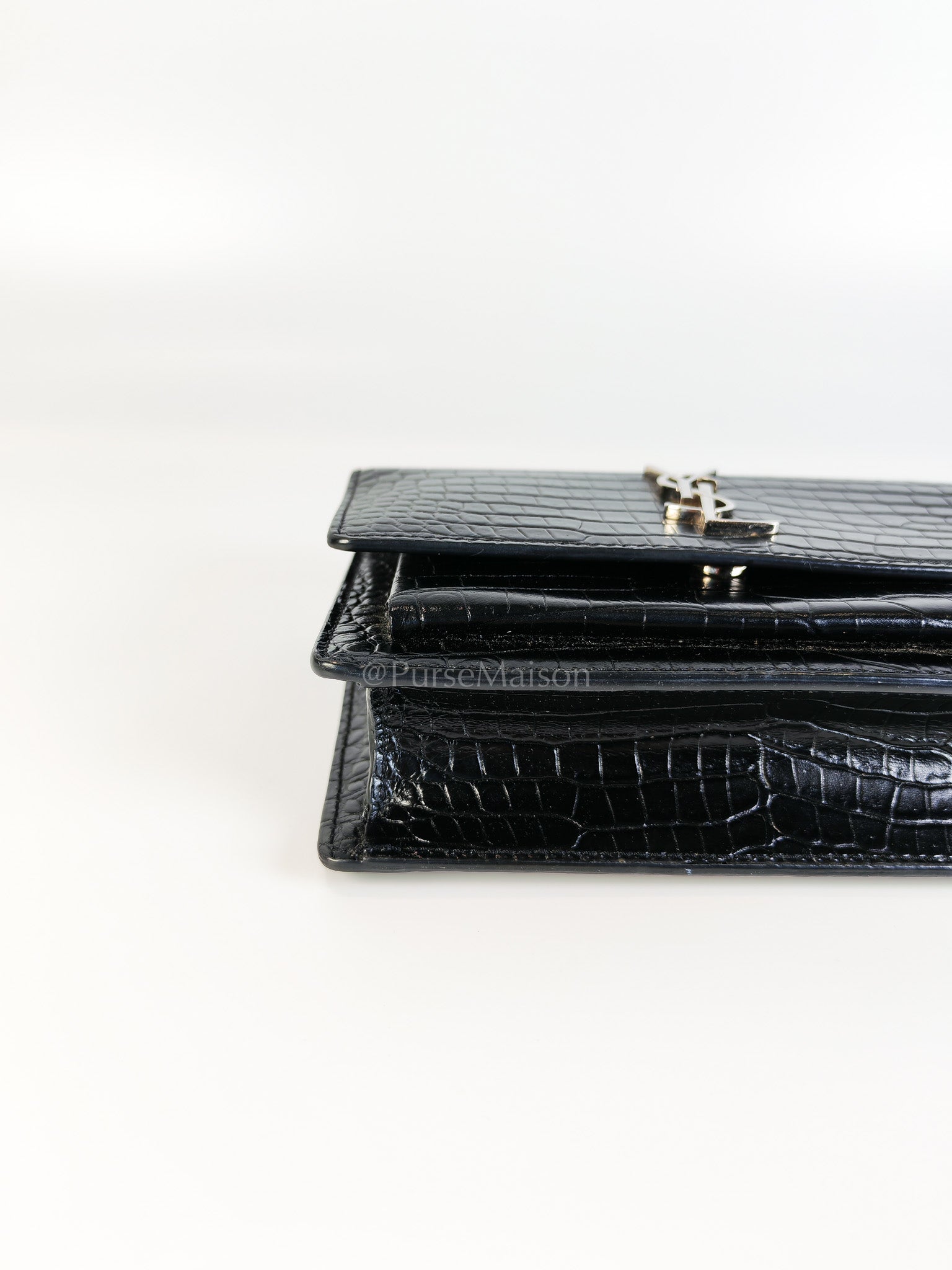 Mini Sunset Black Croc Embossed Chain Strap | Purse Maison Luxury Bags Shop