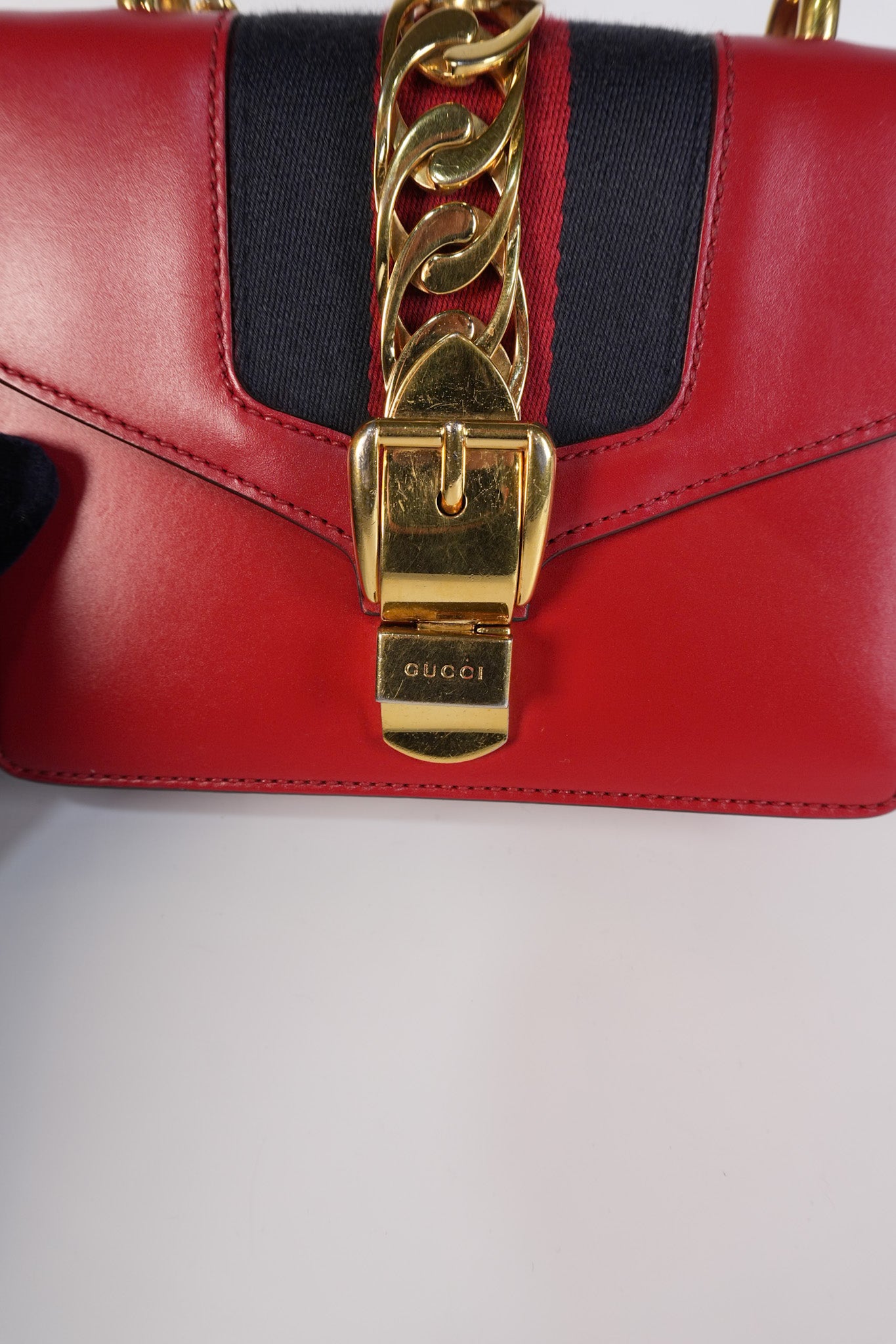 Mini Sylvie Shoulder Bag in Red Calfskin Leather & Gold Hardware | Purse Maison Luxury Bags Shop