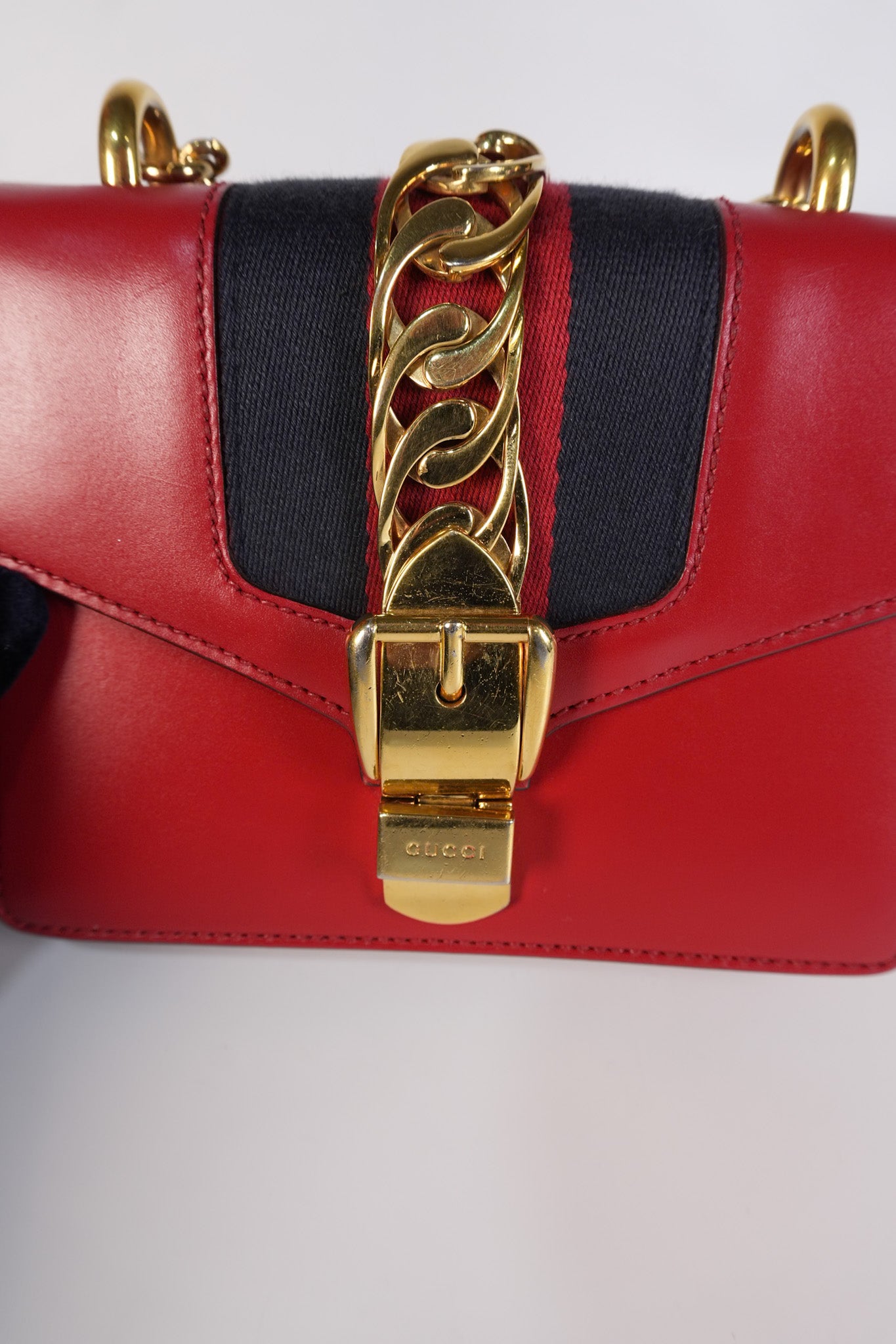 Mini Sylvie Shoulder Bag in Red Calfskin Leather & Gold Hardware | Purse Maison Luxury Bags Shop