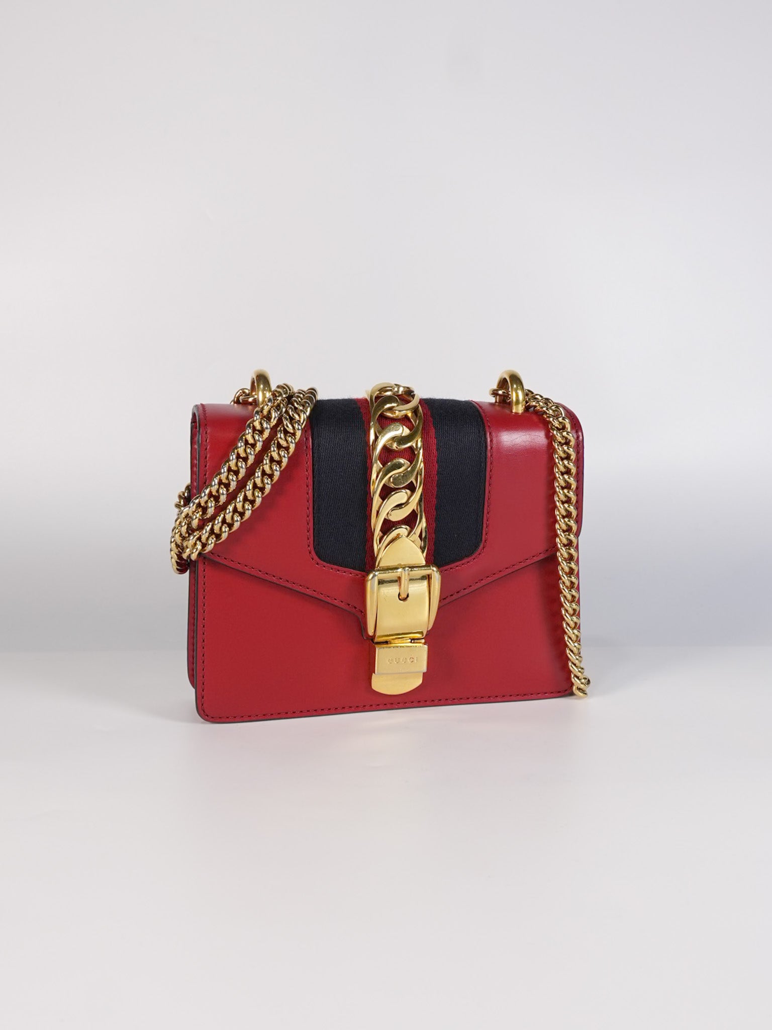 Mini Sylvie Shoulder Bag in Red Calfskin Leather & Gold Hardware | Purse Maison Luxury Bags Shop