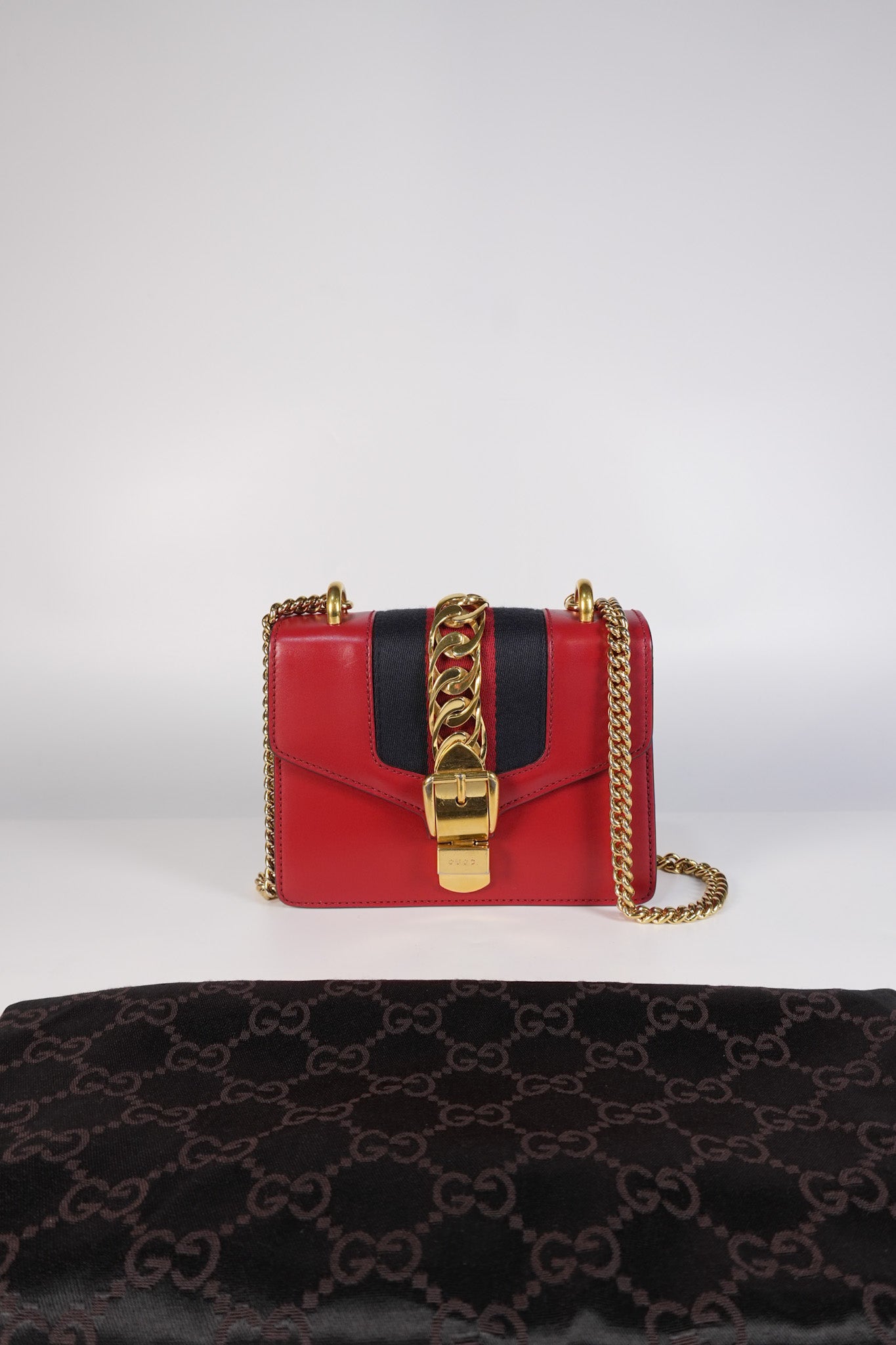 Mini Sylvie Shoulder Bag in Red Calfskin Leather & Gold Hardware | Purse Maison Luxury Bags Shop