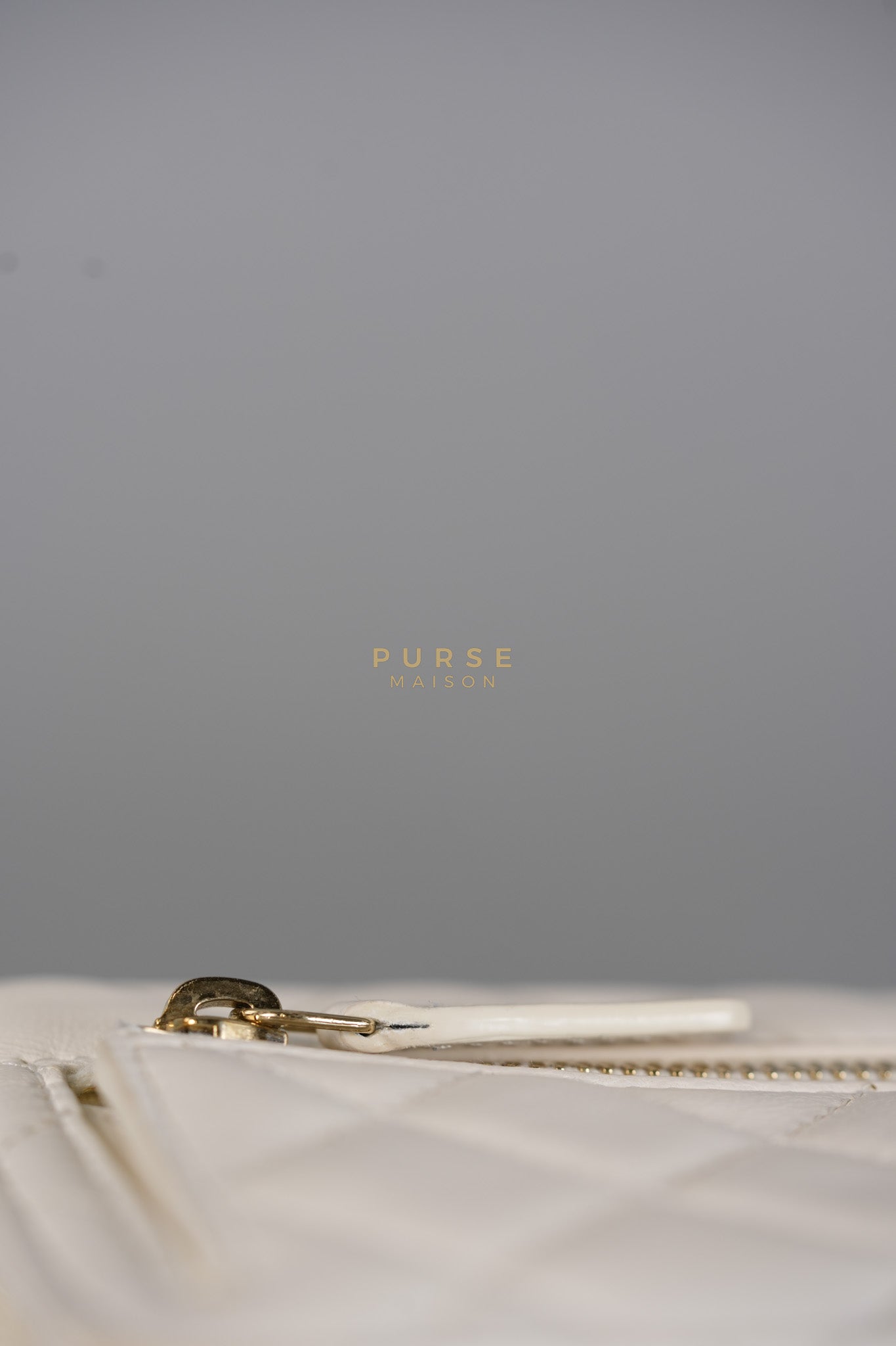 Mini Trendy CC Wallet on Chain in White Lambskin Leather and Light Gold Hardware (Microchip) | Purse Maison Luxury Bags Shop