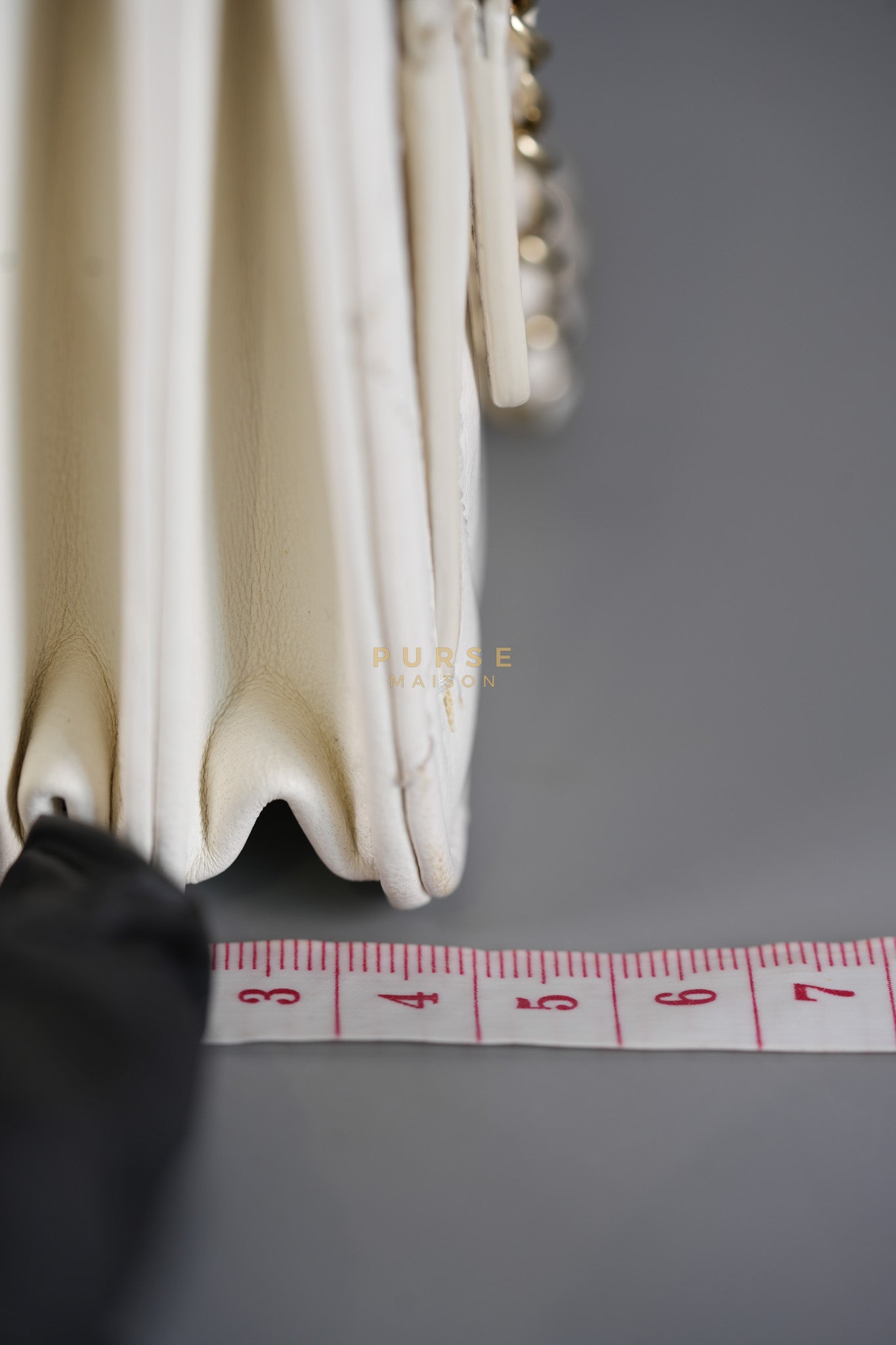 Mini Trendy CC Wallet on Chain in White Lambskin Leather and Light Gold Hardware (Microchip) | Purse Maison Luxury Bags Shop