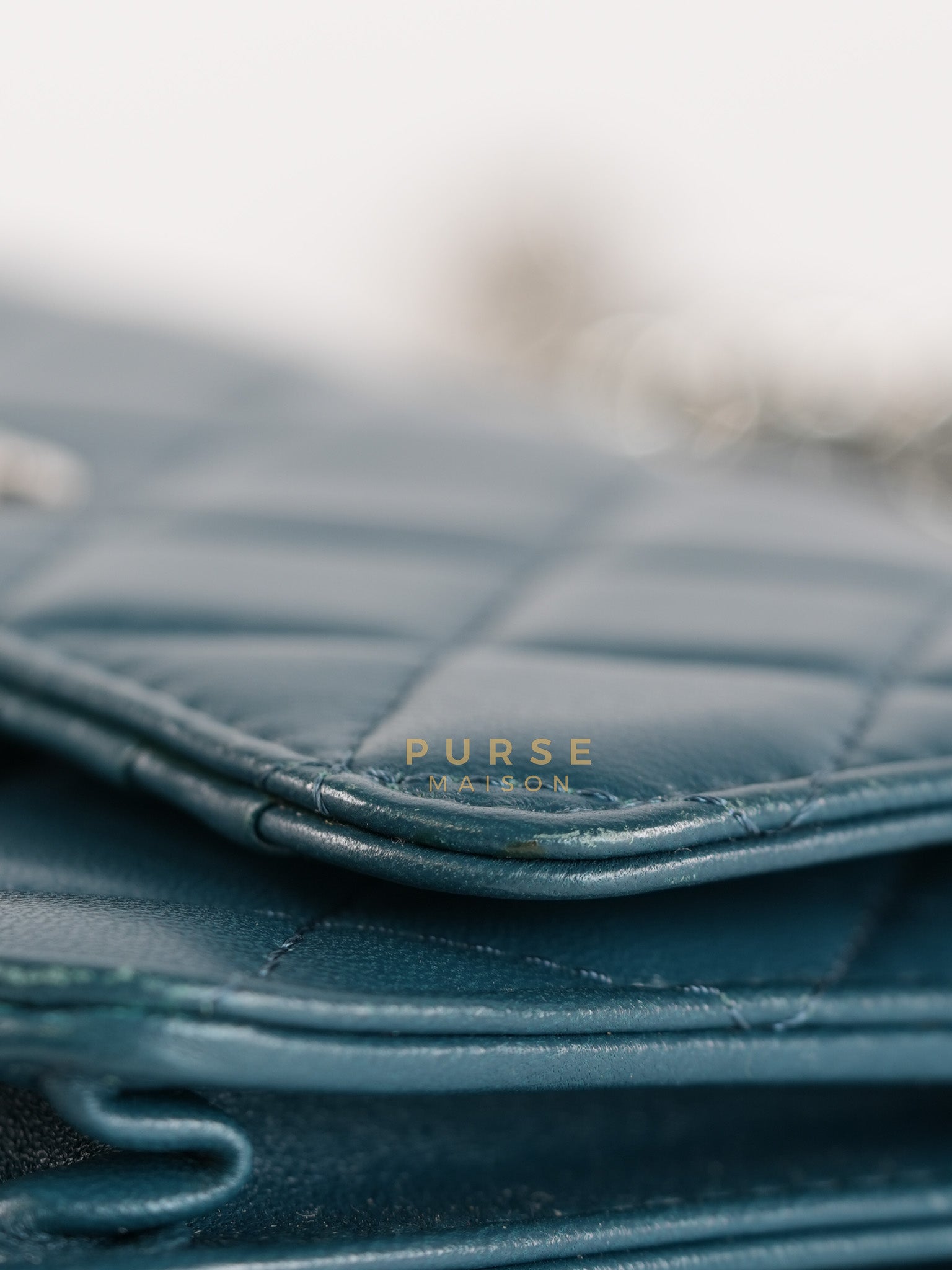 Mini Wallet on Chain in Teal Blue Quilted Lambskin Leather & Silver Hardware Series 30 | Purse Maison Luxury Bags Shop