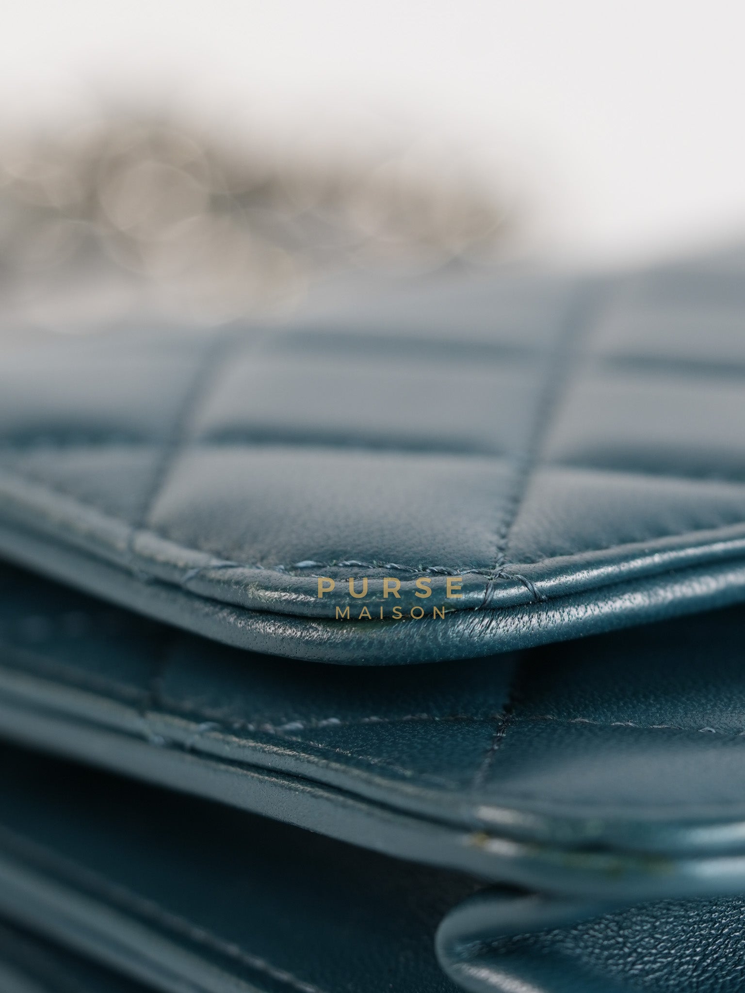 Mini Wallet on Chain in Teal Blue Quilted Lambskin Leather & Silver Hardware Series 30 | Purse Maison Luxury Bags Shop