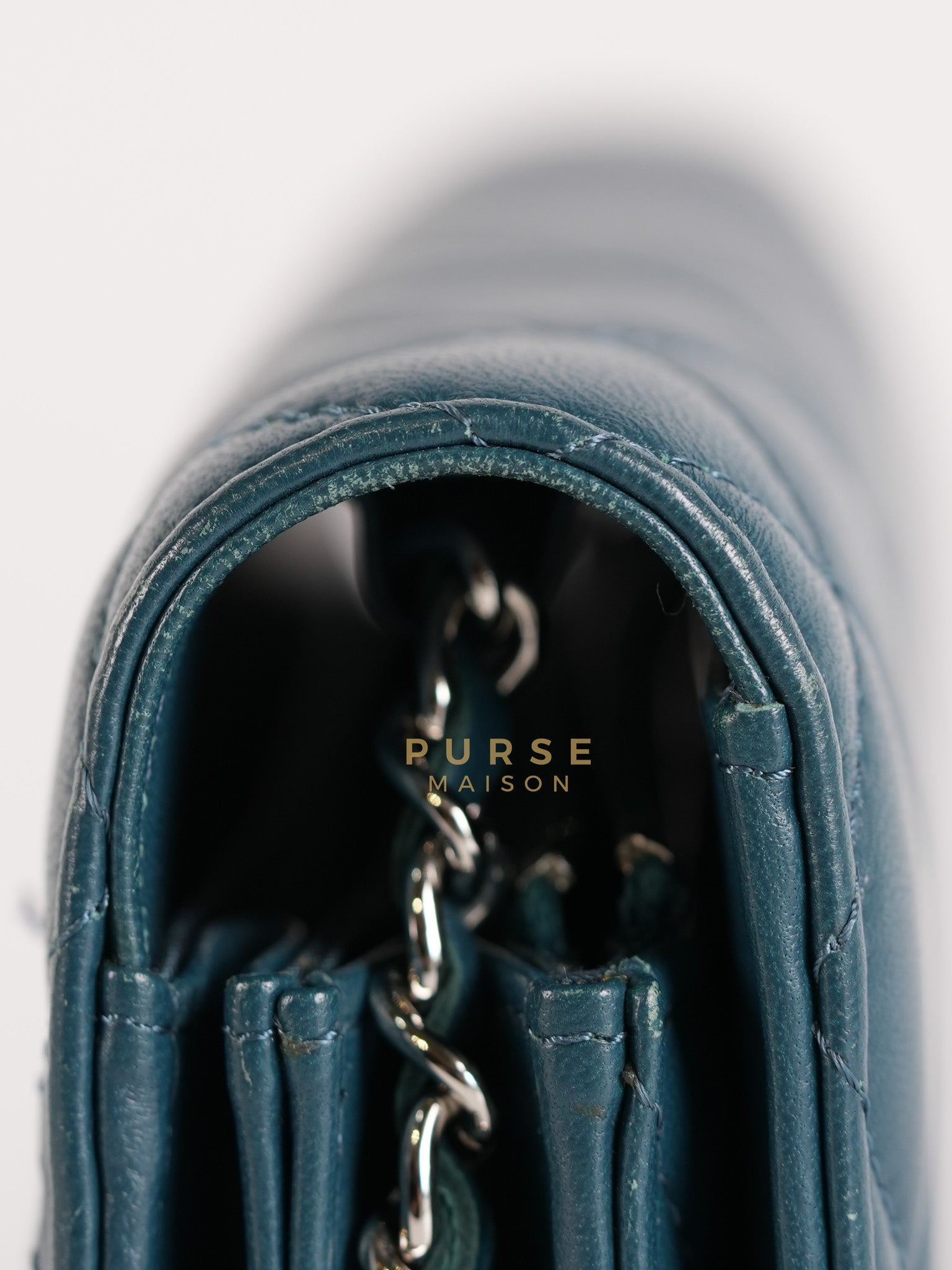 Mini Wallet on Chain in Teal Blue Quilted Lambskin Leather & Silver Hardware Series 30 | Purse Maison Luxury Bags Shop