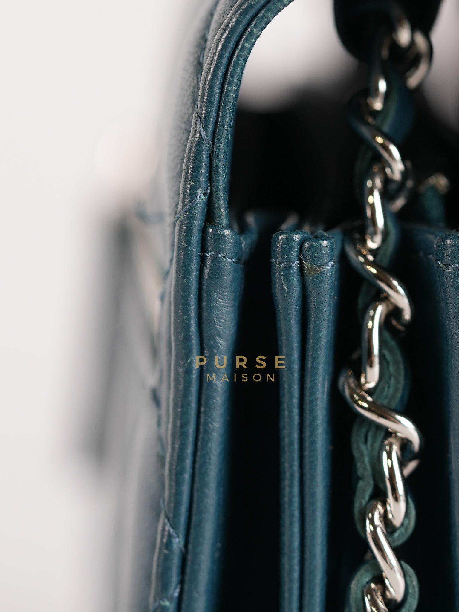 Mini Wallet on Chain in Teal Blue Quilted Lambskin Leather & Silver Hardware Series 30 | Purse Maison Luxury Bags Shop