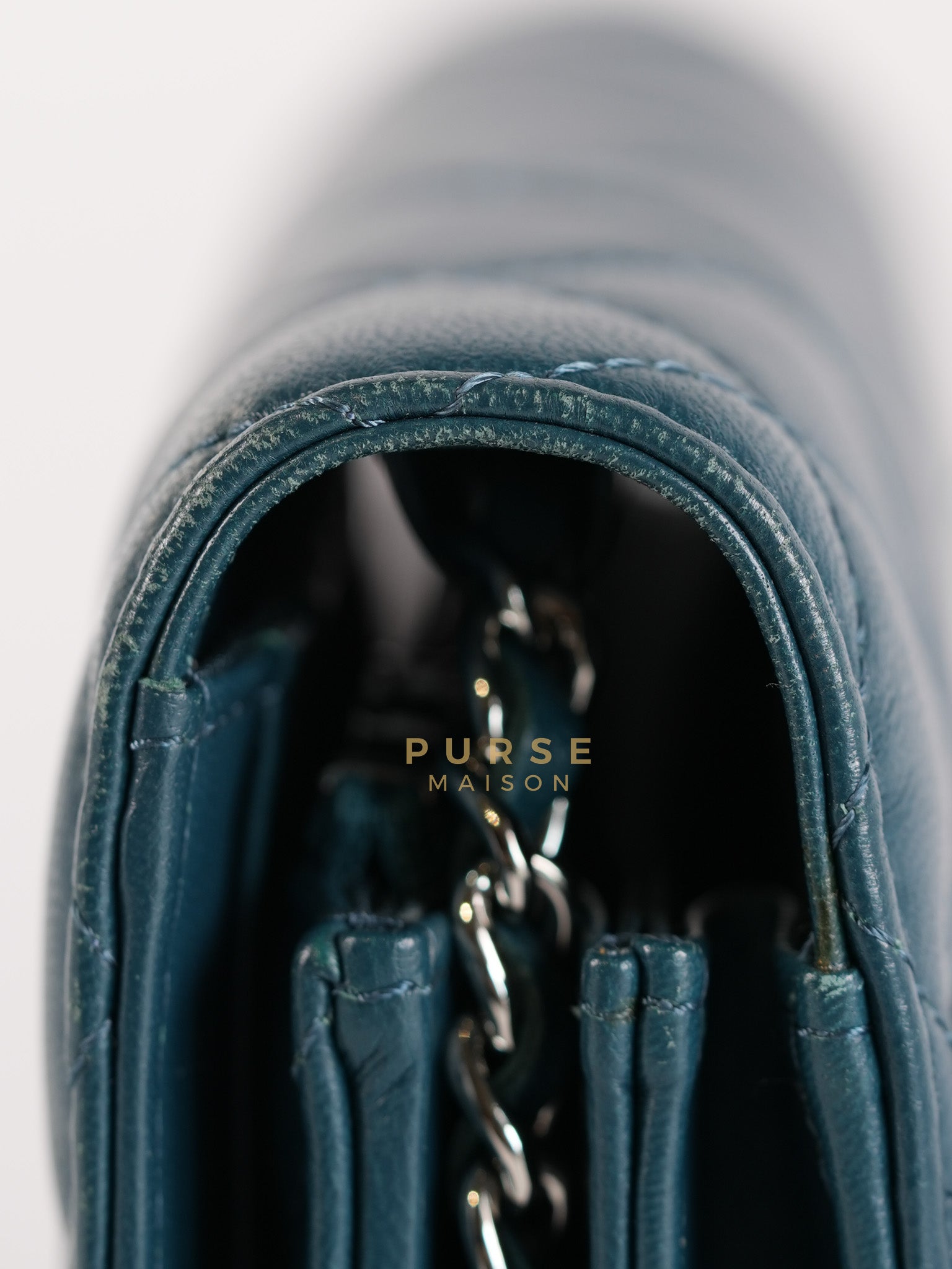 Mini Wallet on Chain in Teal Blue Quilted Lambskin Leather & Silver Hardware Series 30 | Purse Maison Luxury Bags Shop