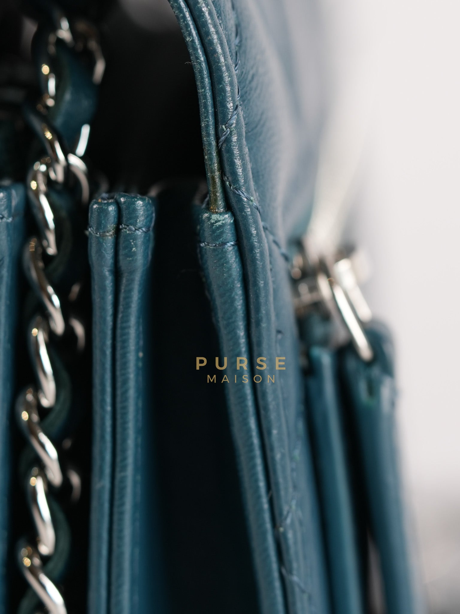 Mini Wallet on Chain in Teal Blue Quilted Lambskin Leather & Silver Hardware Series 30 | Purse Maison Luxury Bags Shop