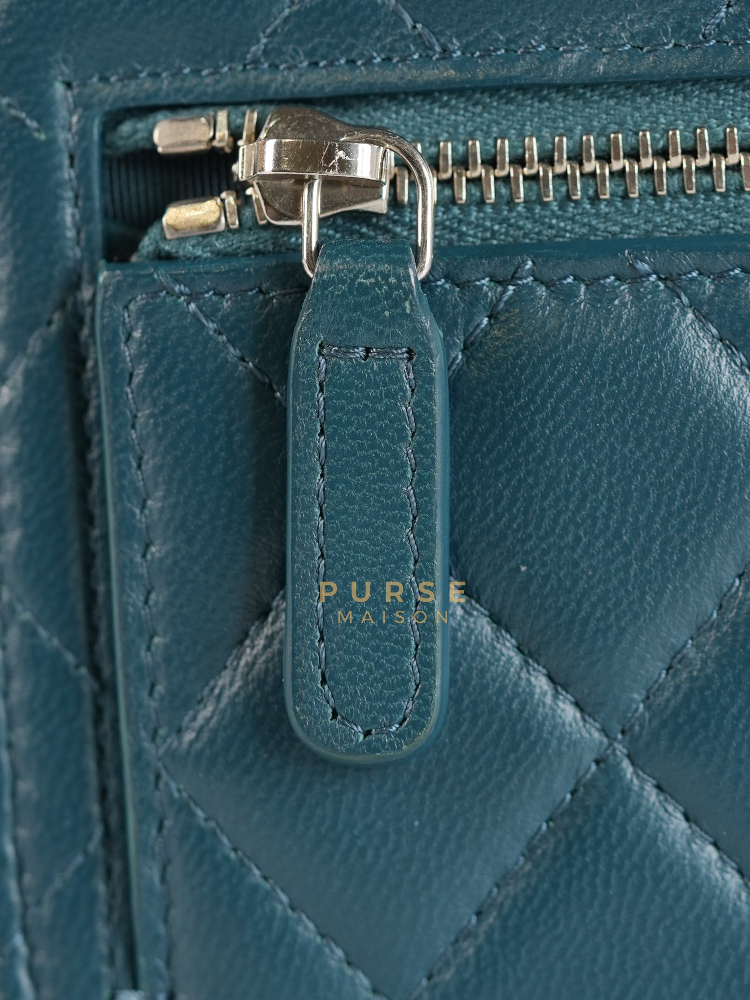 Mini Wallet on Chain in Teal Blue Quilted Lambskin Leather & Silver Hardware Series 30 | Purse Maison Luxury Bags Shop
