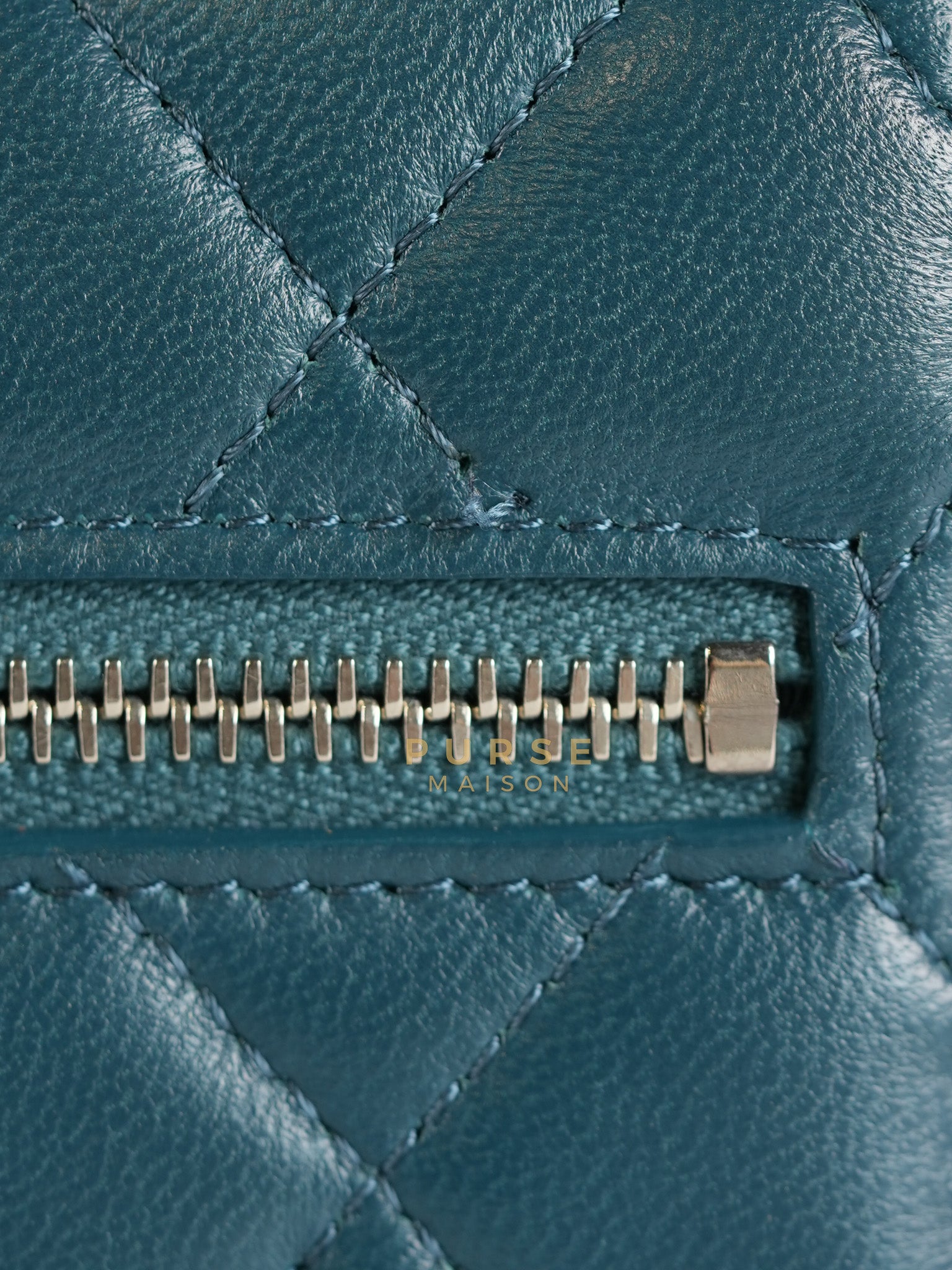 Mini Wallet on Chain in Teal Blue Quilted Lambskin Leather & Silver Hardware Series 30 | Purse Maison Luxury Bags Shop