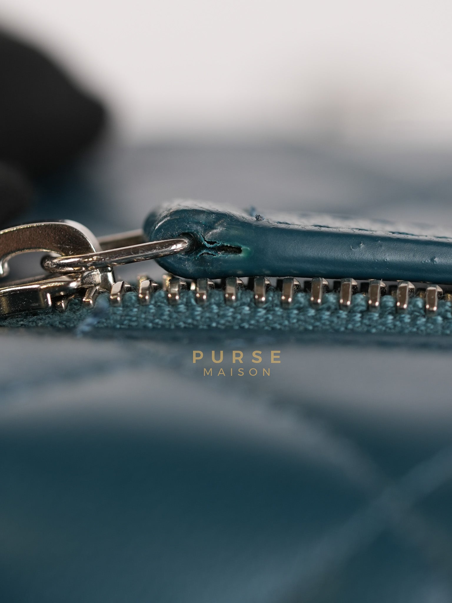 Mini Wallet on Chain in Teal Blue Quilted Lambskin Leather & Silver Hardware Series 30 | Purse Maison Luxury Bags Shop