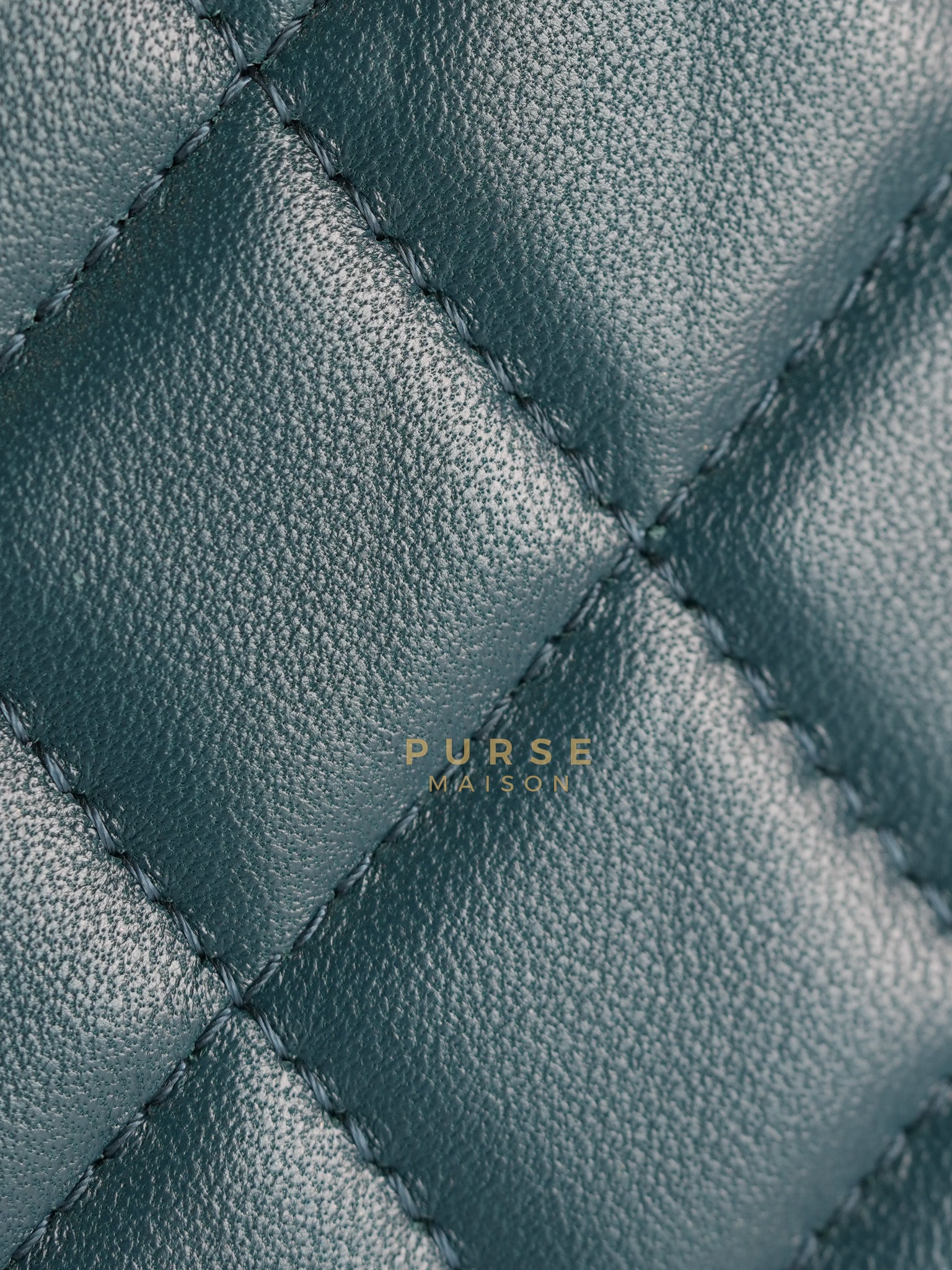 Mini Wallet on Chain in Teal Blue Quilted Lambskin Leather & Silver Hardware Series 30 | Purse Maison Luxury Bags Shop