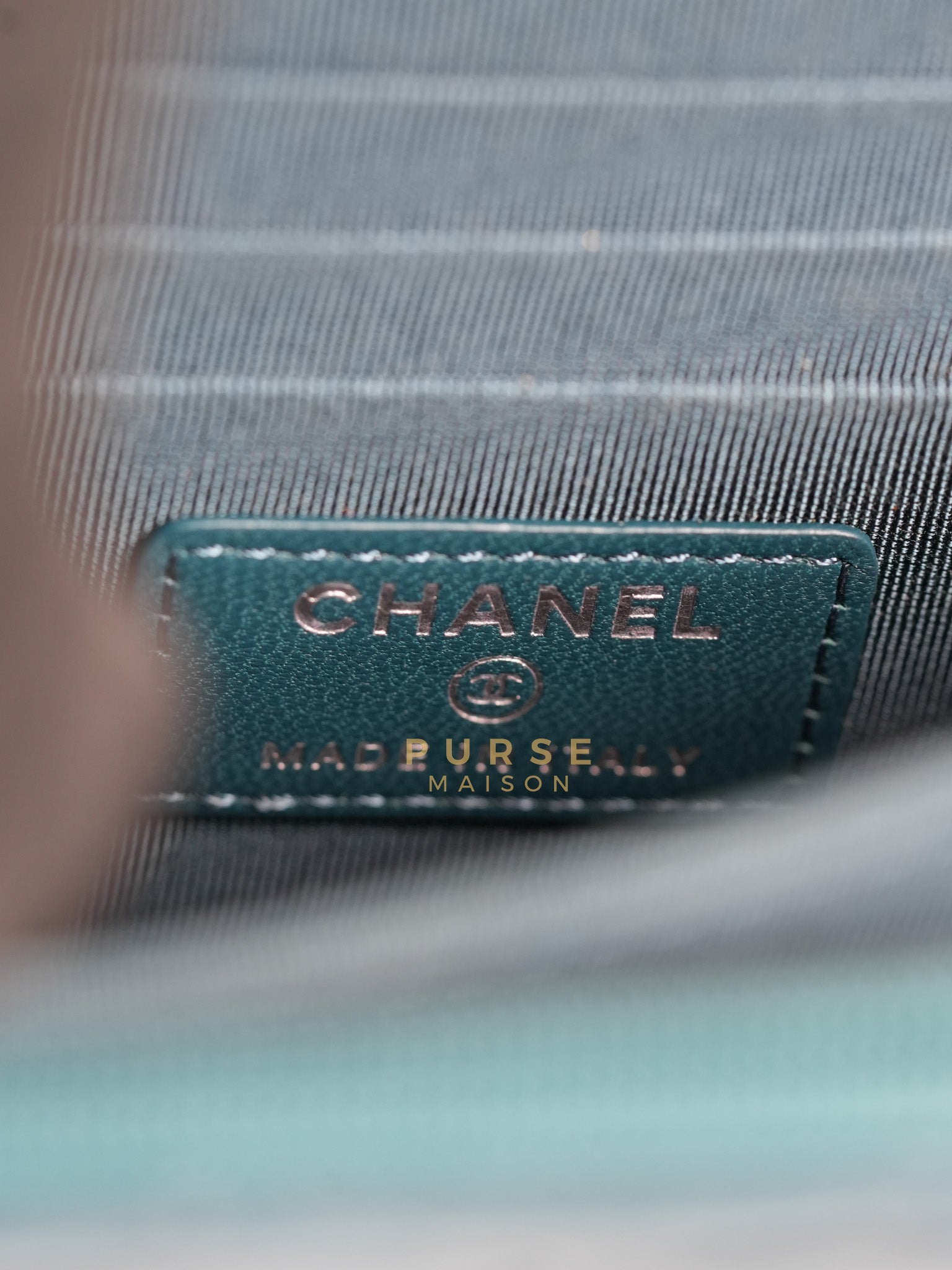 Mini Wallet on Chain in Teal Blue Quilted Lambskin Leather & Silver Hardware Series 30 | Purse Maison Luxury Bags Shop