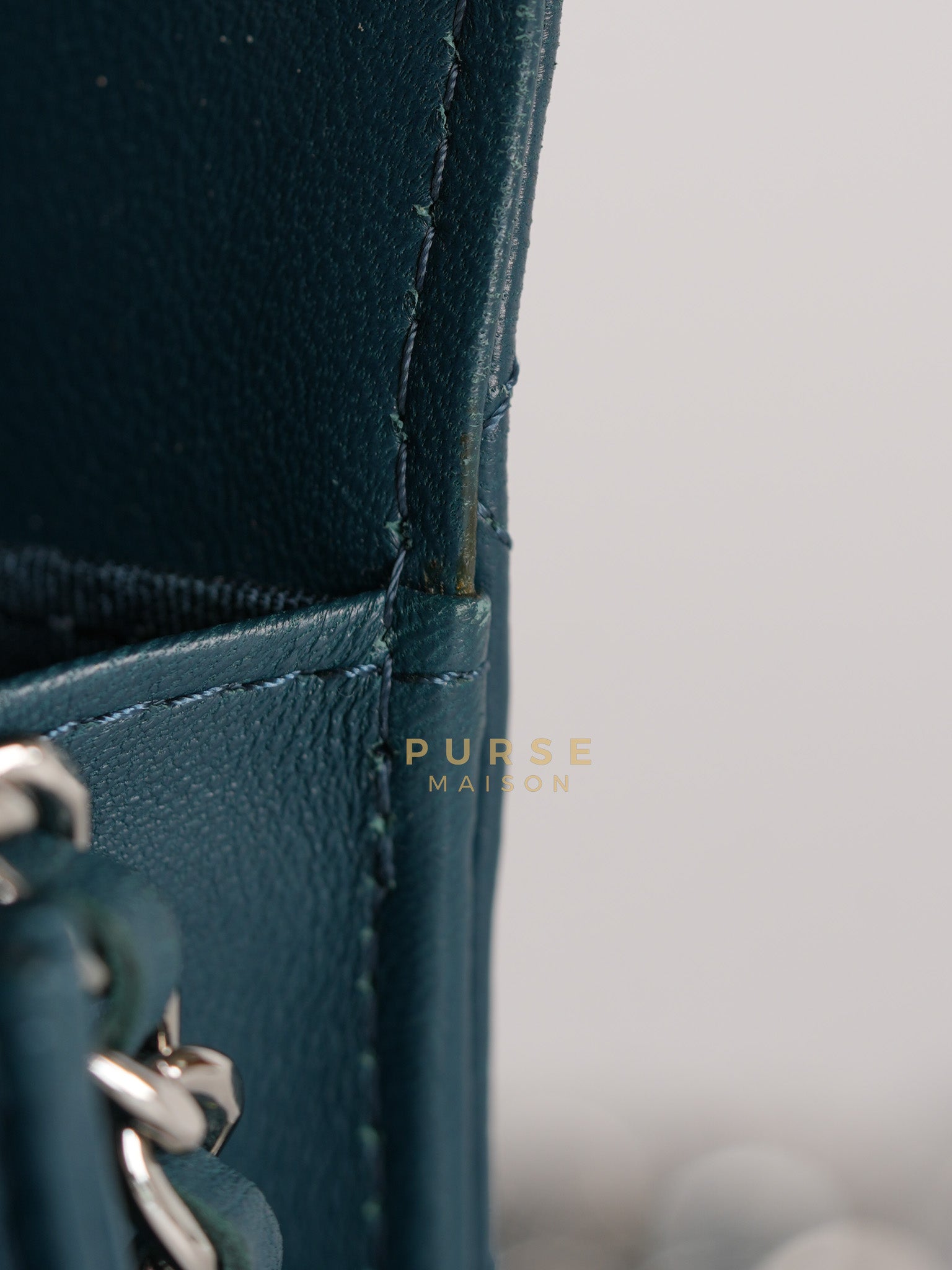 Mini Wallet on Chain in Teal Blue Quilted Lambskin Leather & Silver Hardware Series 30 | Purse Maison Luxury Bags Shop