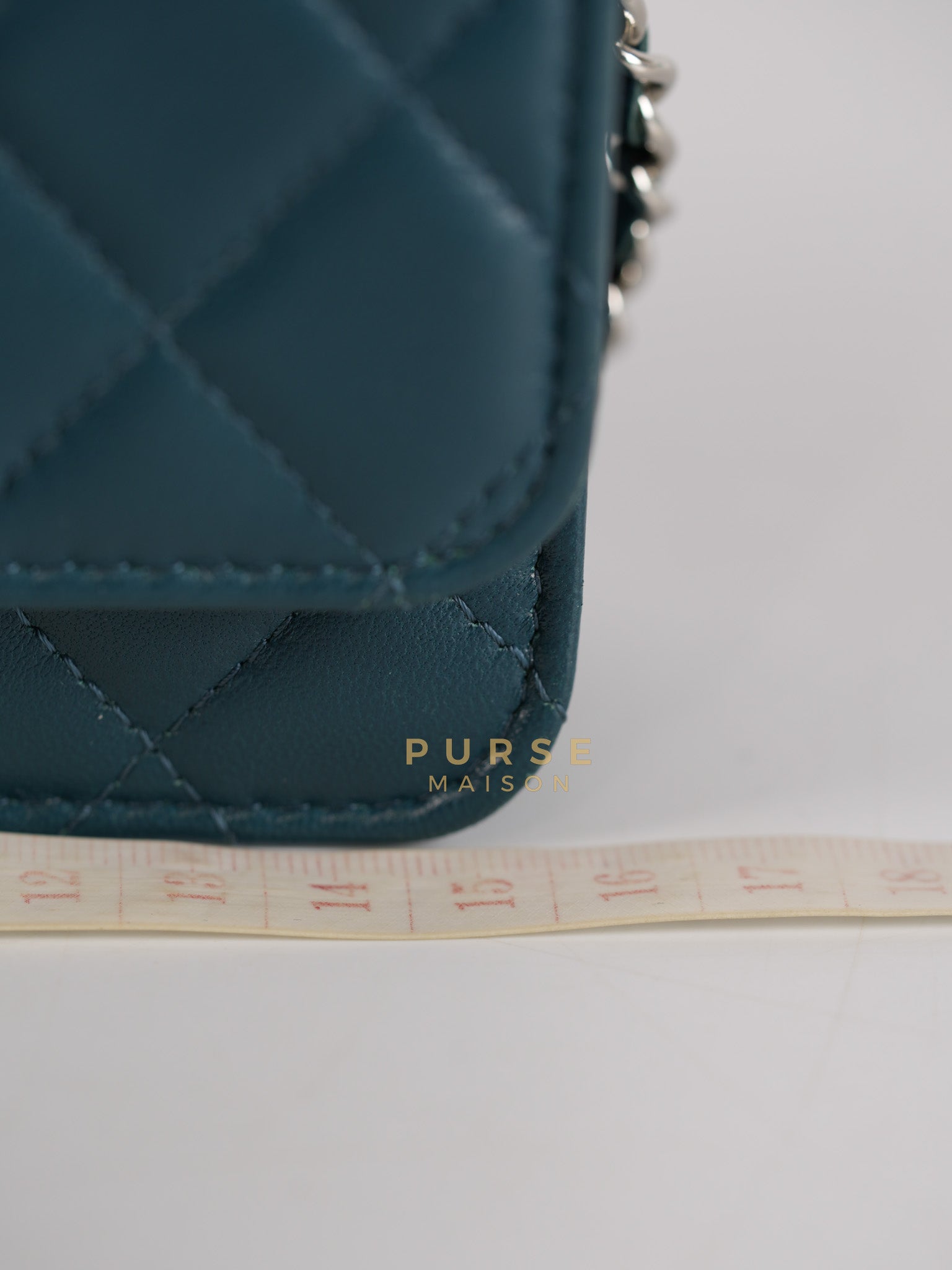 Mini Wallet on Chain in Teal Blue Quilted Lambskin Leather & Silver Hardware Series 30 | Purse Maison Luxury Bags Shop