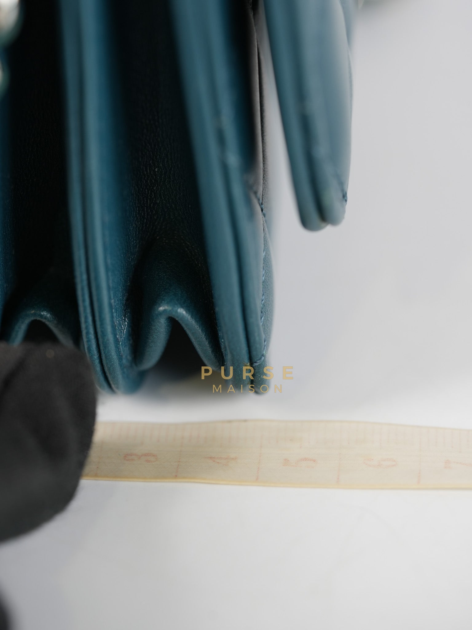 Mini Wallet on Chain in Teal Blue Quilted Lambskin Leather & Silver Hardware Series 30 | Purse Maison Luxury Bags Shop