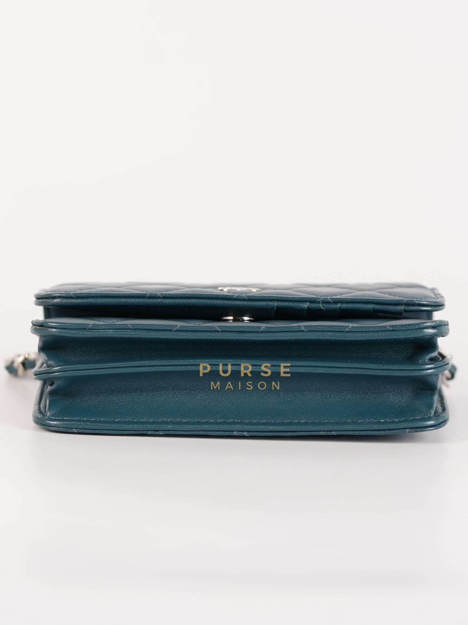 Mini Wallet on Chain in Teal Blue Quilted Lambskin Leather & Silver Hardware Series 30 | Purse Maison Luxury Bags Shop