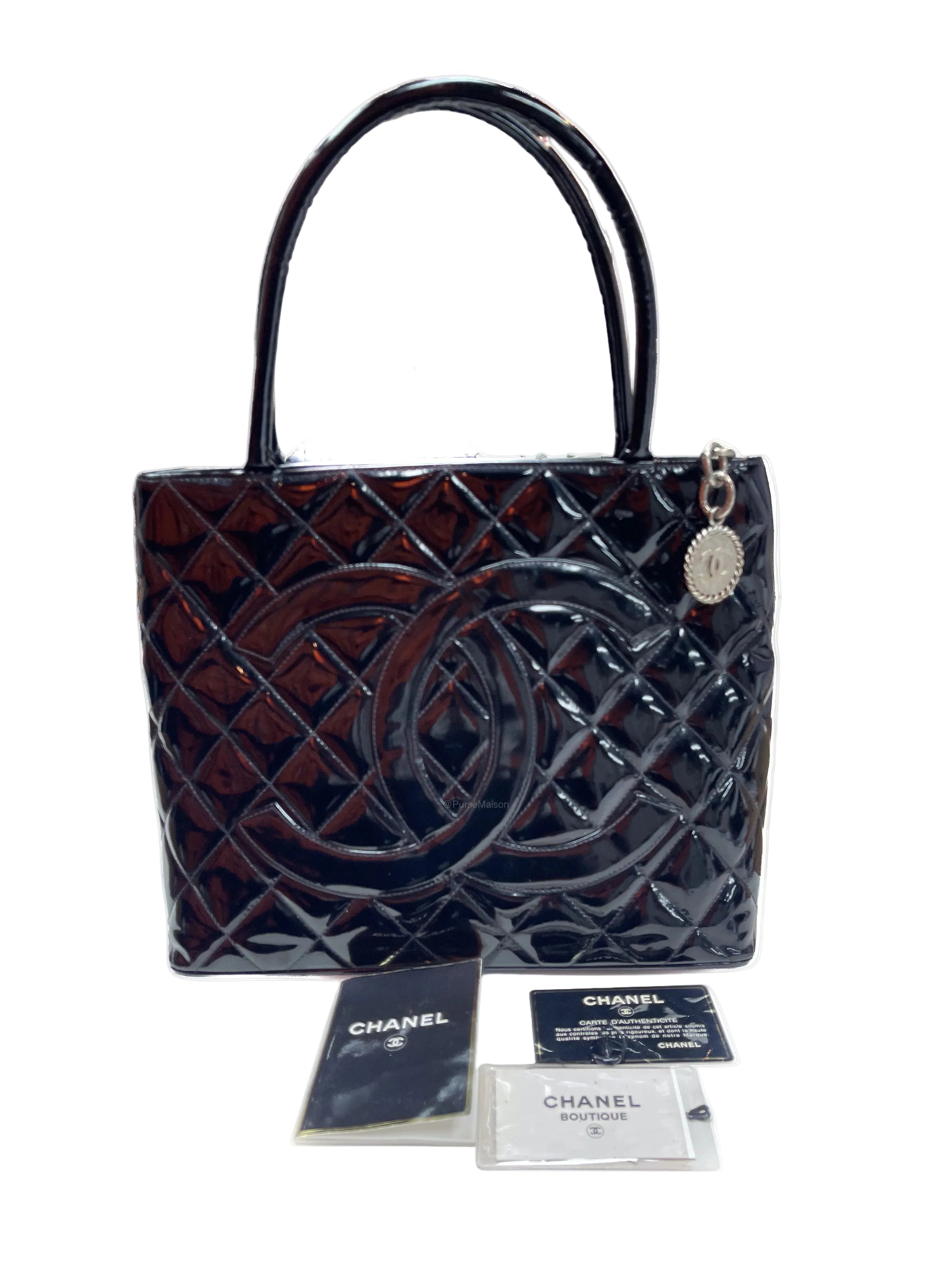 Chanel Medallion Tote Bag in Black Quilted Patent Leather Series 6