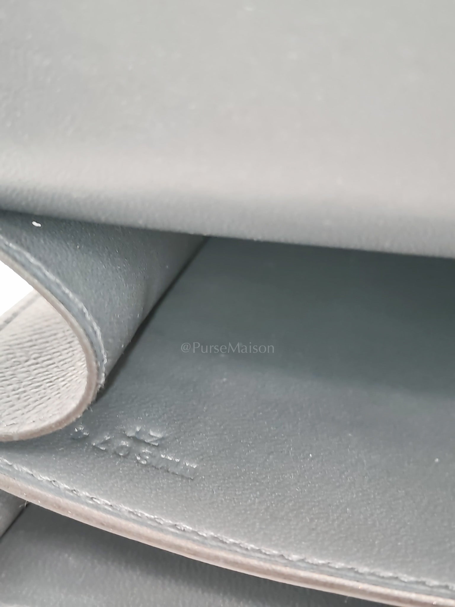 Constance 18 Mirror in Gris Misty Epsom Leather & Permabrass Hardware Stamp W (2024)