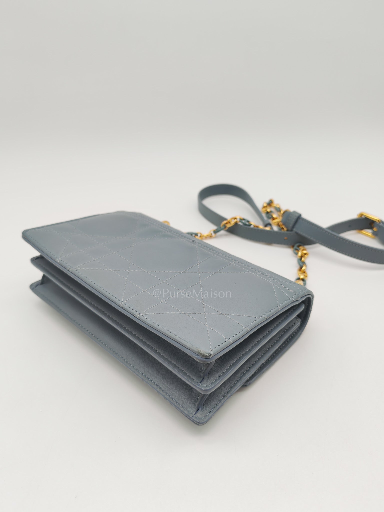 Miss Caro Mini Shoulder Bag in Cloud Blue Lambskin Leather Gold Hardware | Purse Maison Luxury Bags Shop
