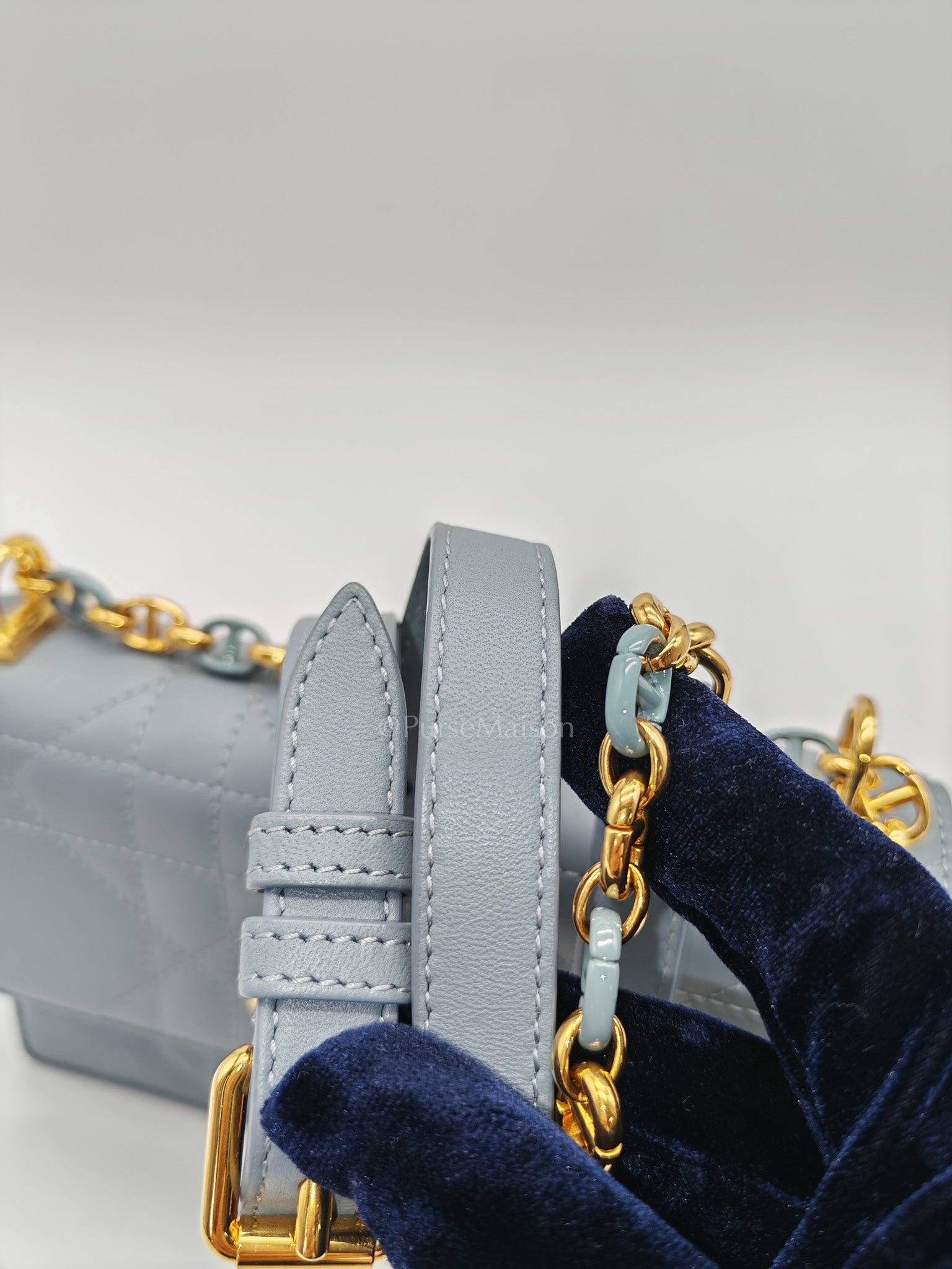 Miss Caro Mini Shoulder Bag in Cloud Blue Lambskin Leather Gold Hardware | Purse Maison Luxury Bags Shop