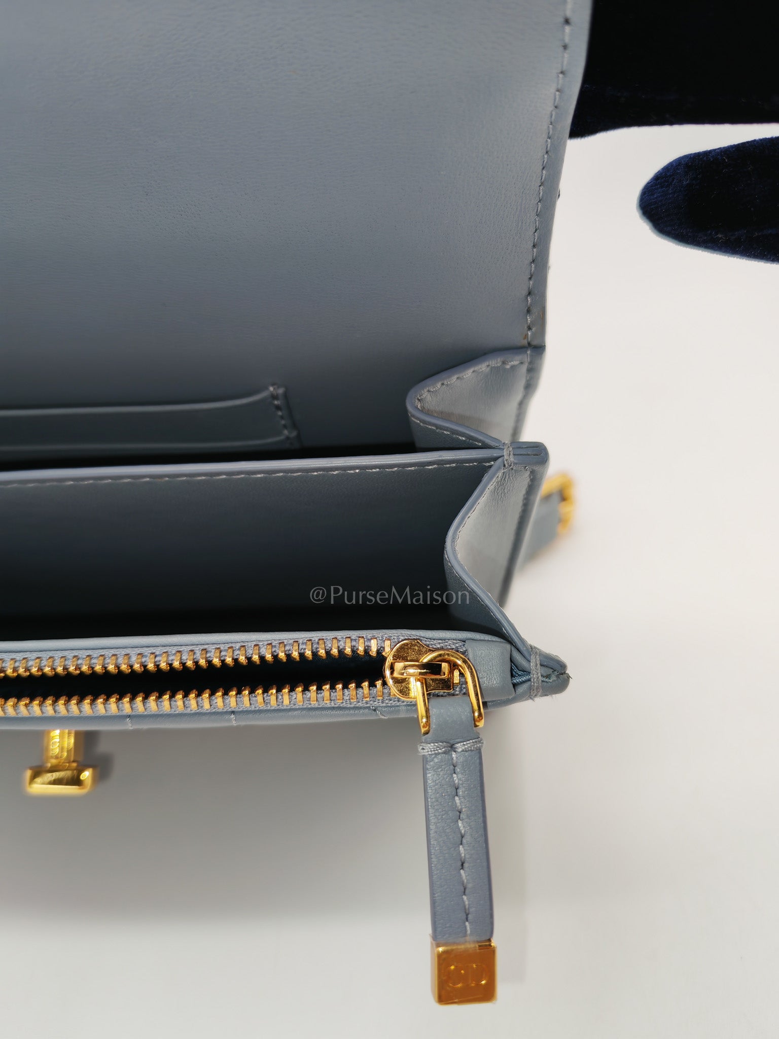 Miss Caro Mini Shoulder Bag in Cloud Blue Lambskin Leather Gold Hardware | Purse Maison Luxury Bags Shop