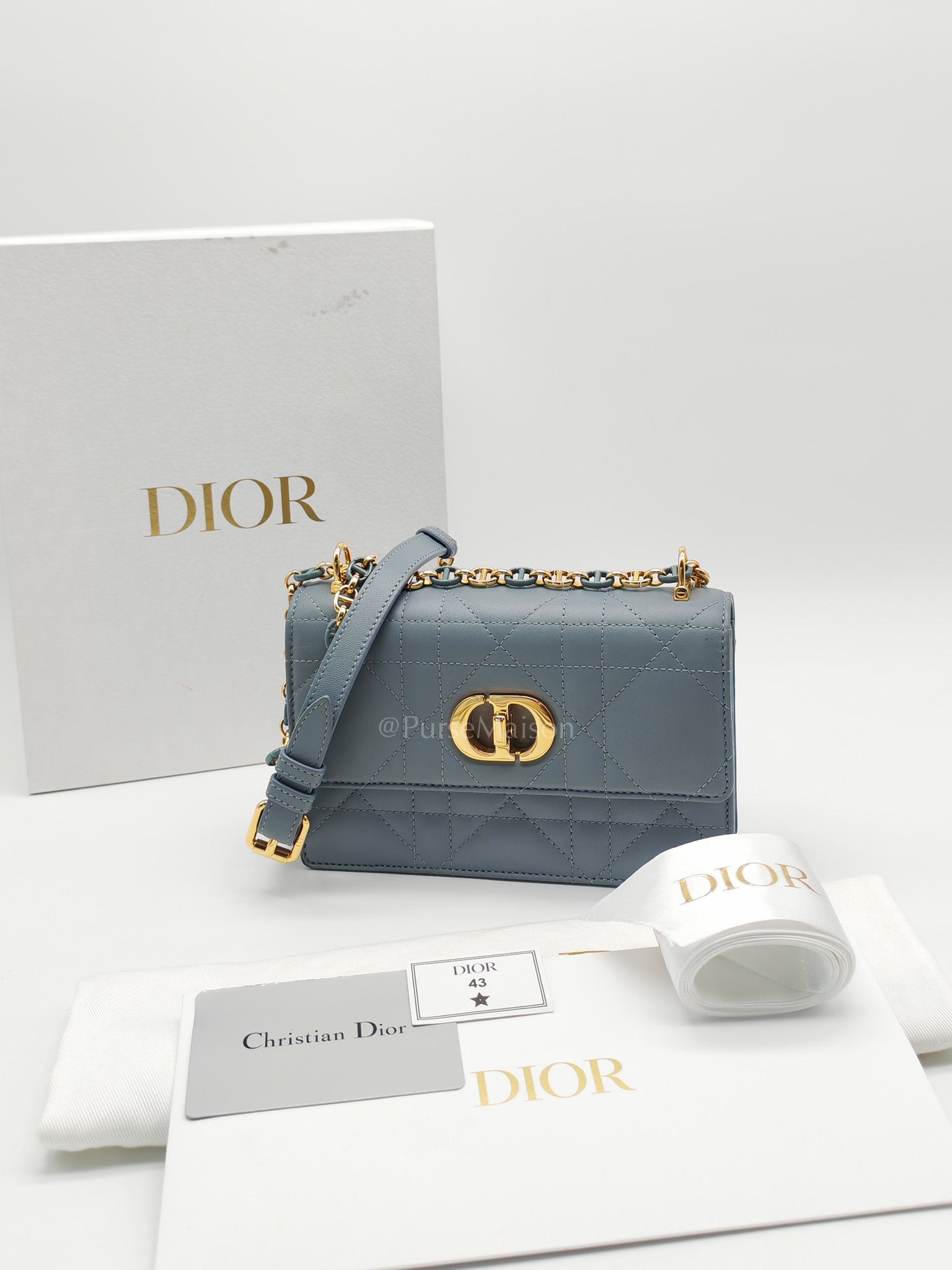 Miss Caro Mini Shoulder Bag in Cloud Blue Lambskin Leather Gold Hardware | Purse Maison Luxury Bags Shop