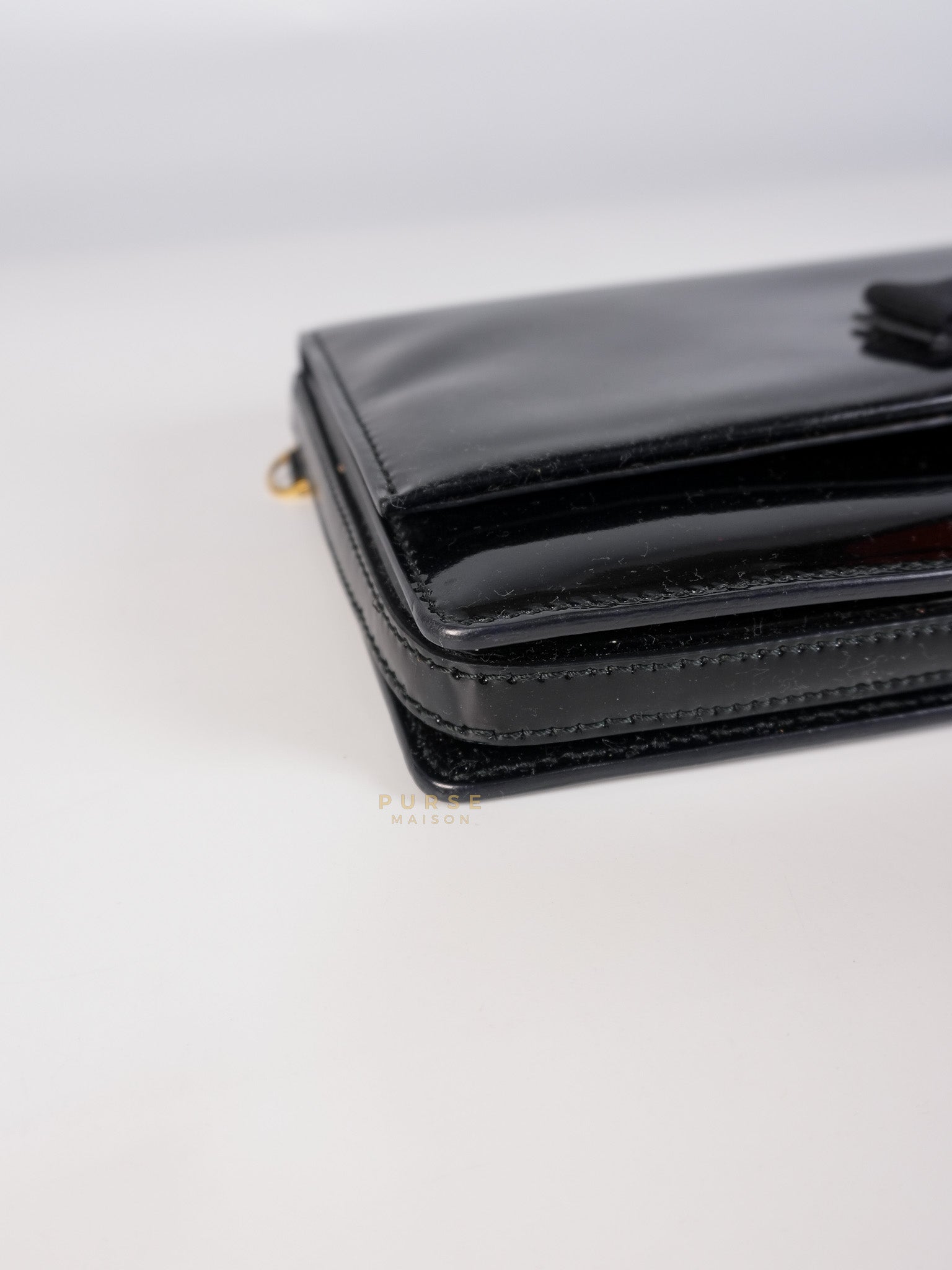 Miss Vara Bow Wristlet Clutch in Plum Patent Leather | Purse Maison Luxury Bags Shop