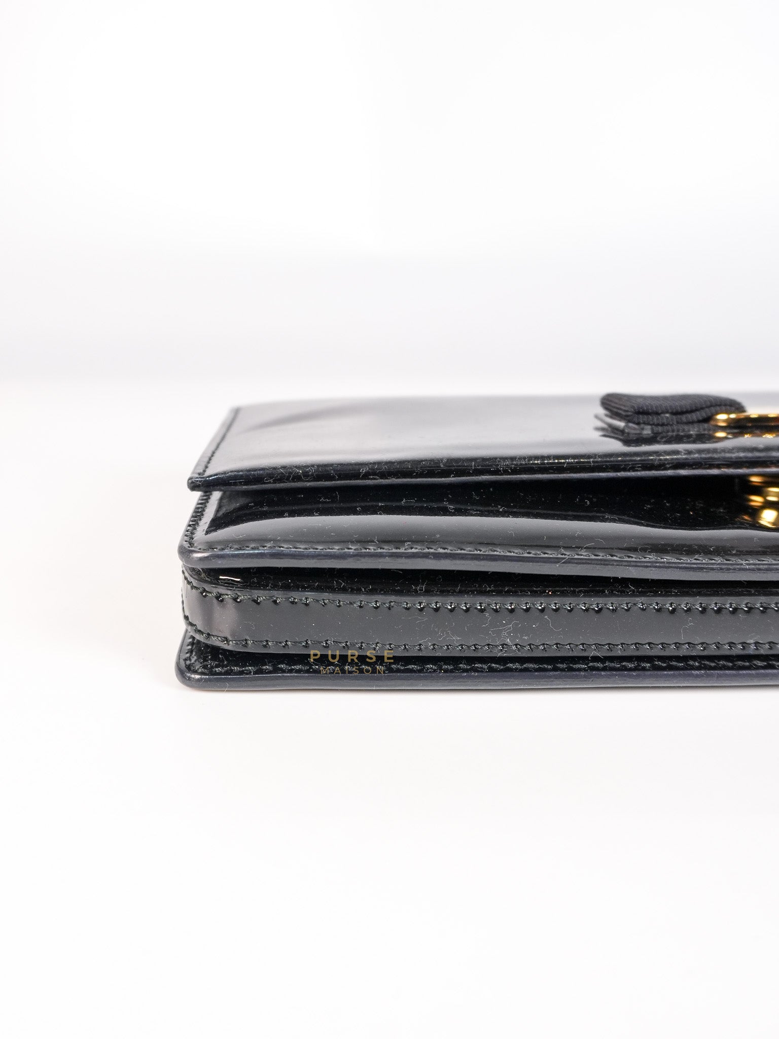 Miss Vara Bow Wristlet Clutch in Plum Patent Leather | Purse Maison Luxury Bags Shop