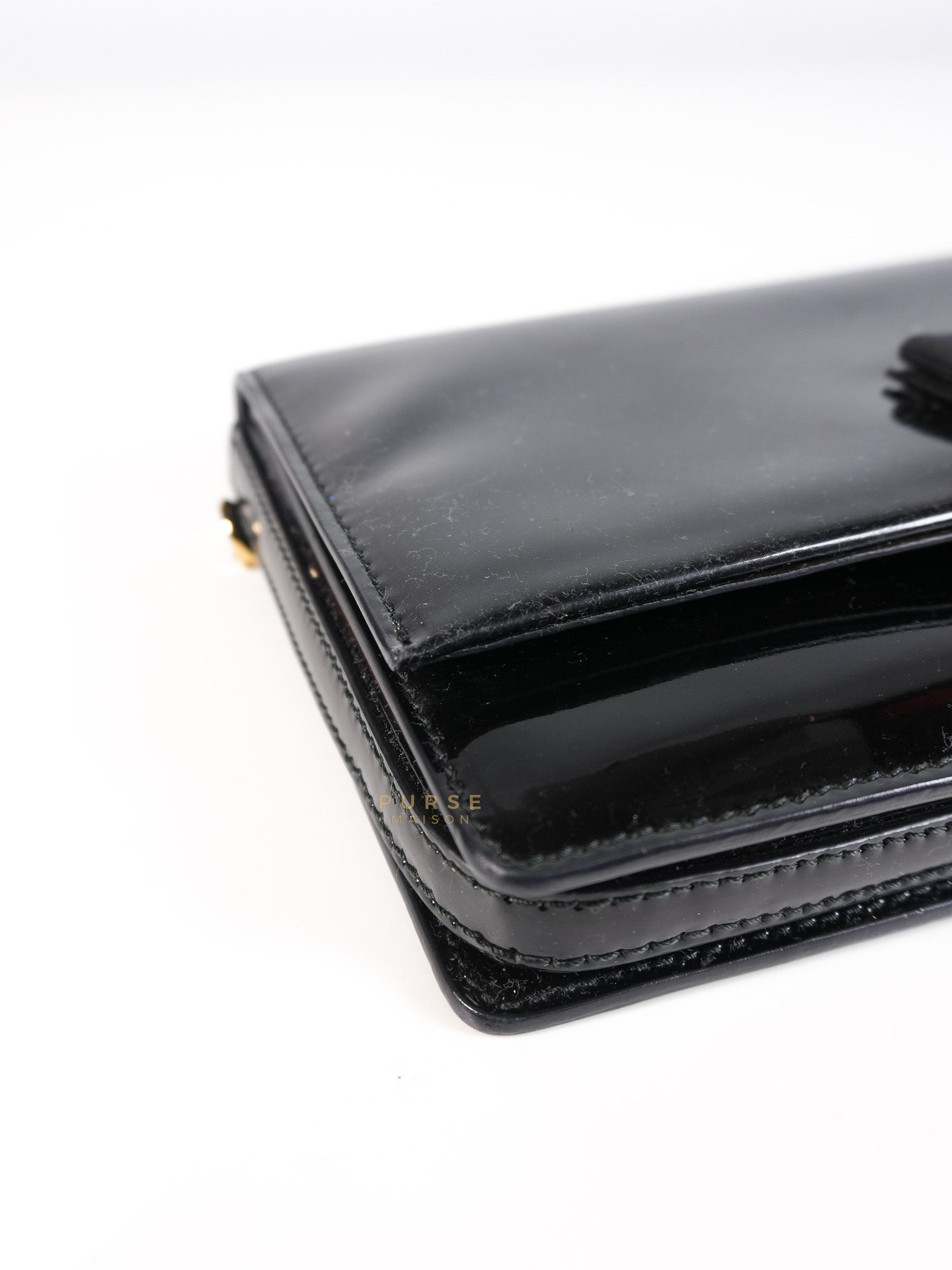 Miss Vara Bow Wristlet Clutch in Plum Patent Leather | Purse Maison Luxury Bags Shop